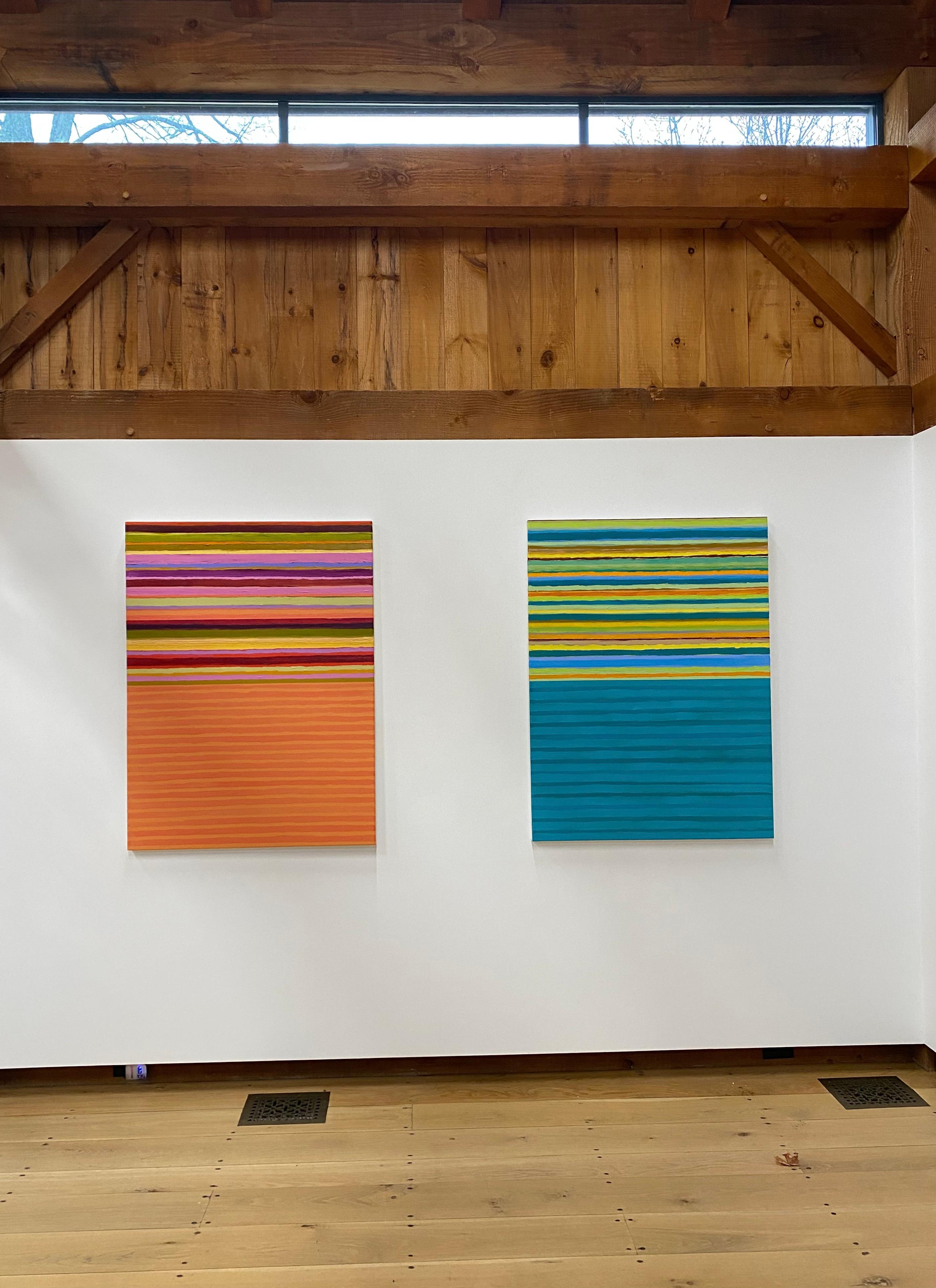 Tutto Eight - Light Teal Blue Lime Green Golden Yellow Orange Stripes, 2022 im Angebot 14