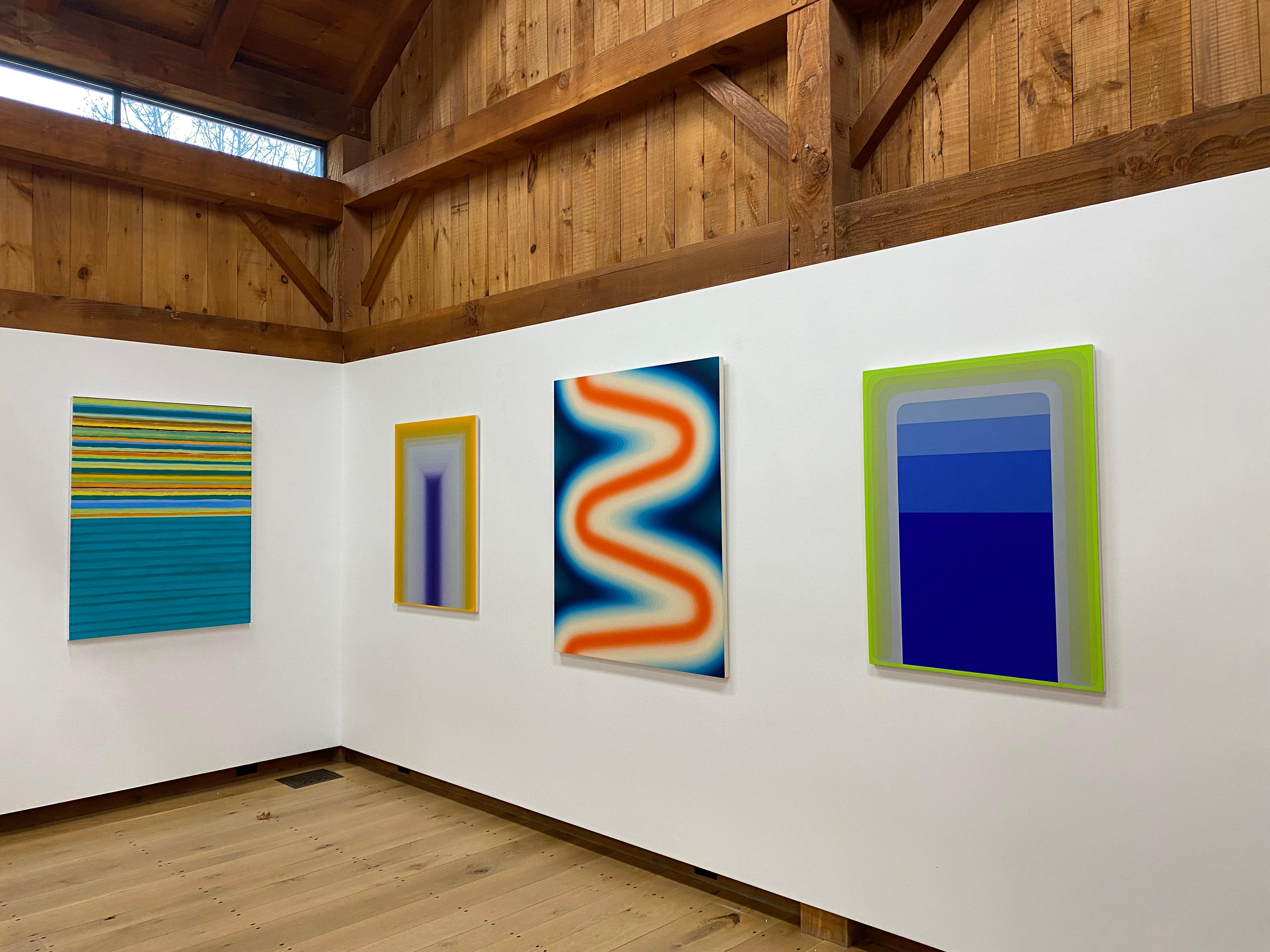 Tutto Eight - Light Teal Blue Lime Green Golden Yellow Orange Stripes, 2022 im Angebot 1