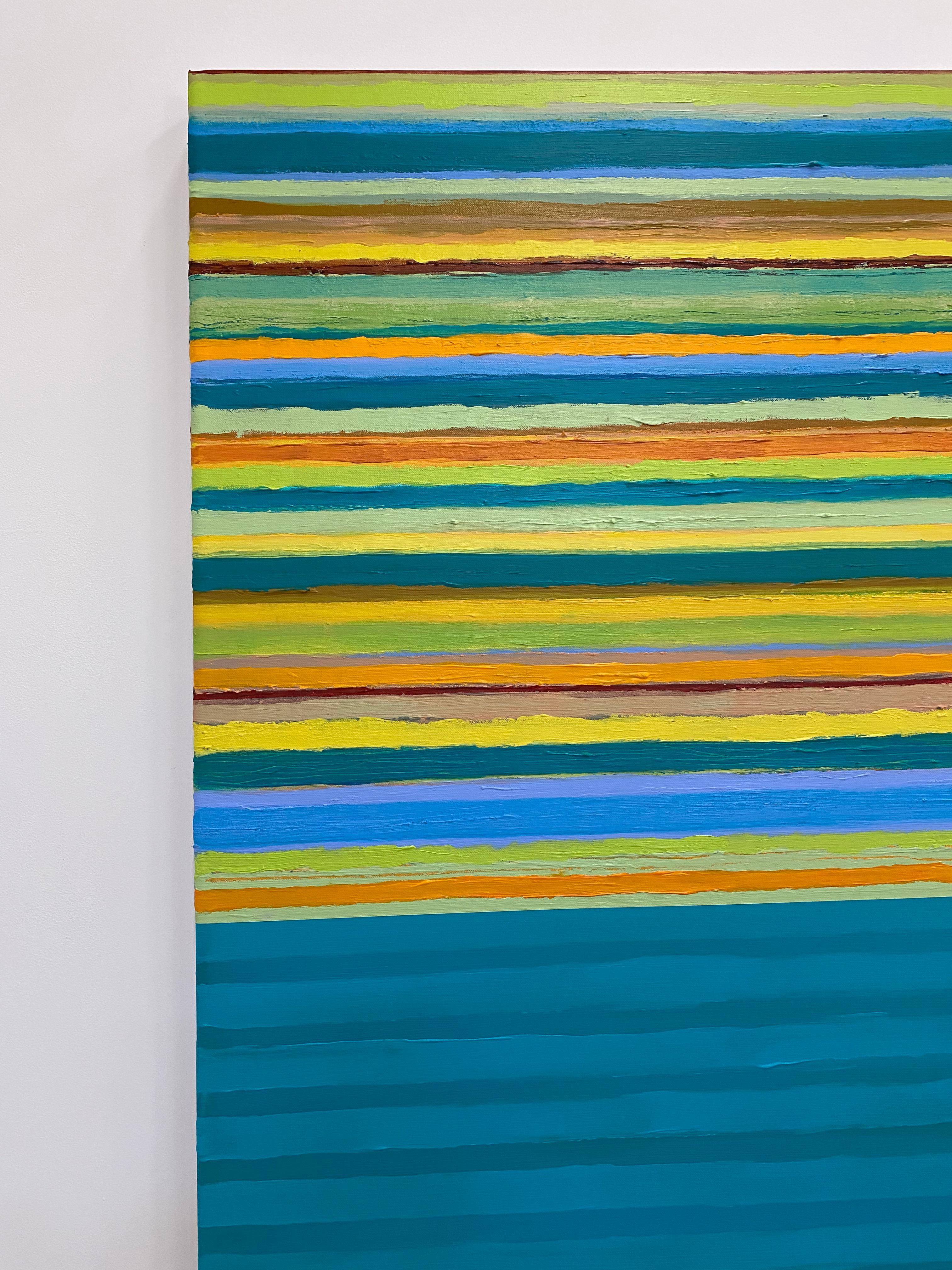 Tutto Eight - Light Teal Blue Lime Green Golden Yellow Orange Stripes, 2022 im Angebot 4