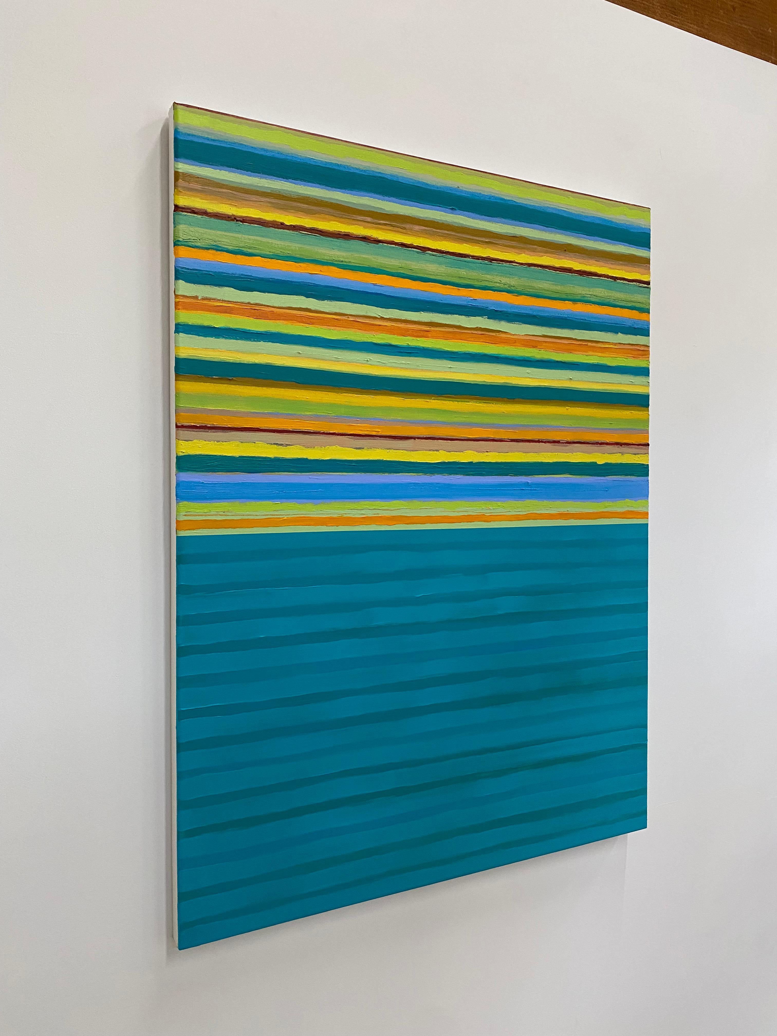Tutto Eight, Light Teal Blue, Lime Green, Golden Yellow Orange Stripes For Sale 2