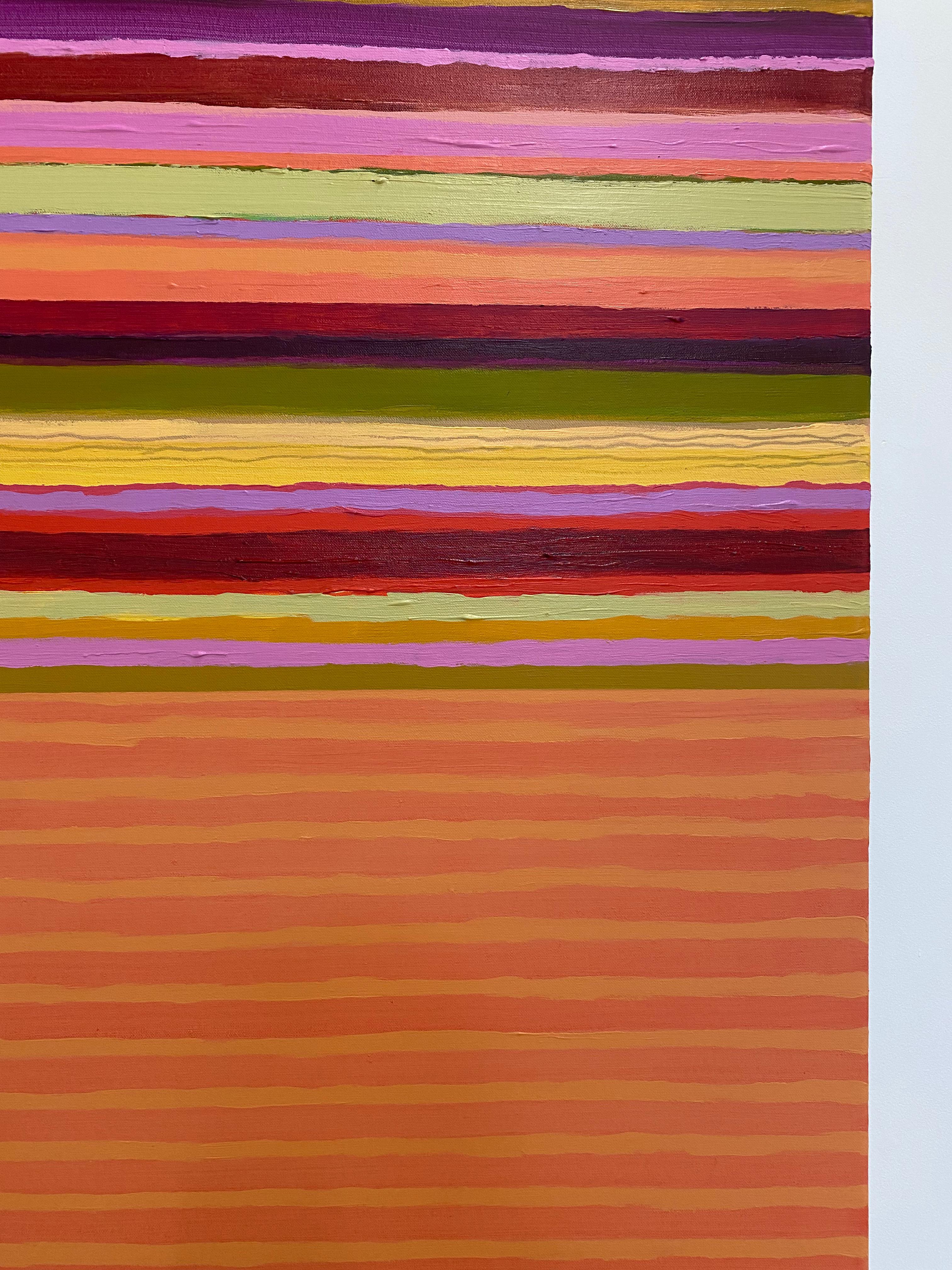 Tutto Nine, Coral Orange, Dark Red, Yellow, Pink Striped Mixed Media Painting For Sale 10