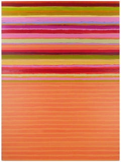 Tutto Nine, Coral Orange, Dark Red, Yellow, Pink Striped Mixed Media Painting