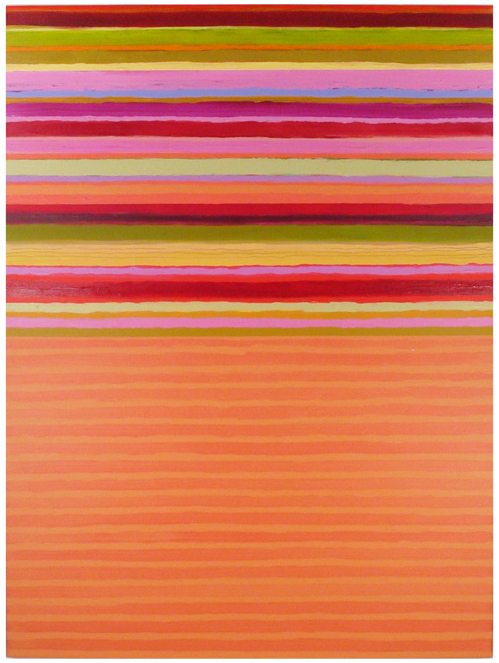 Tutto Nine - Striped Mixed Media Painting Orange Green Red Pink Yellow, 2022