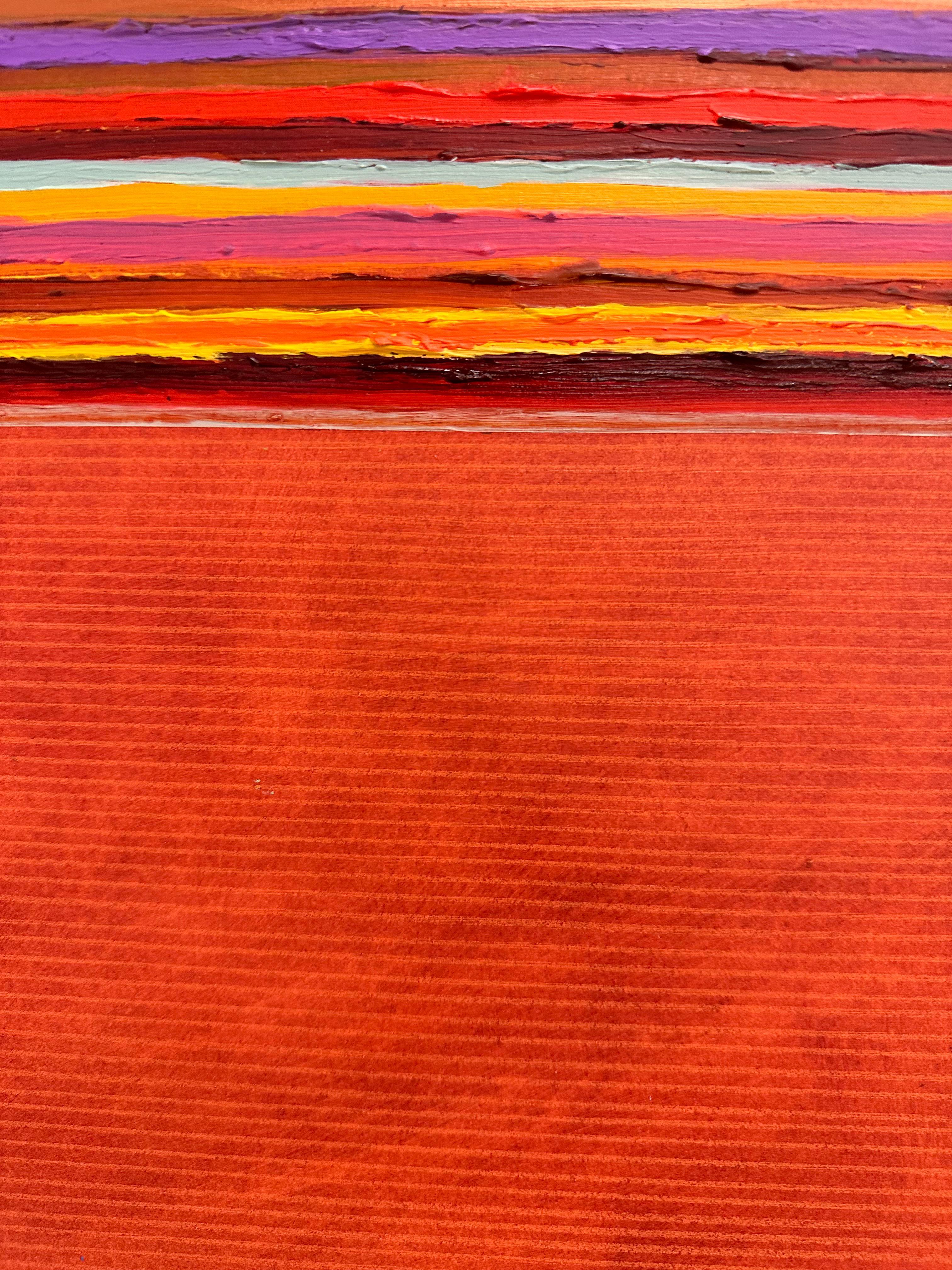 Tutto One - Striped Mixed Media Painting Orange Mint Green, Purple, Yellow For Sale 2