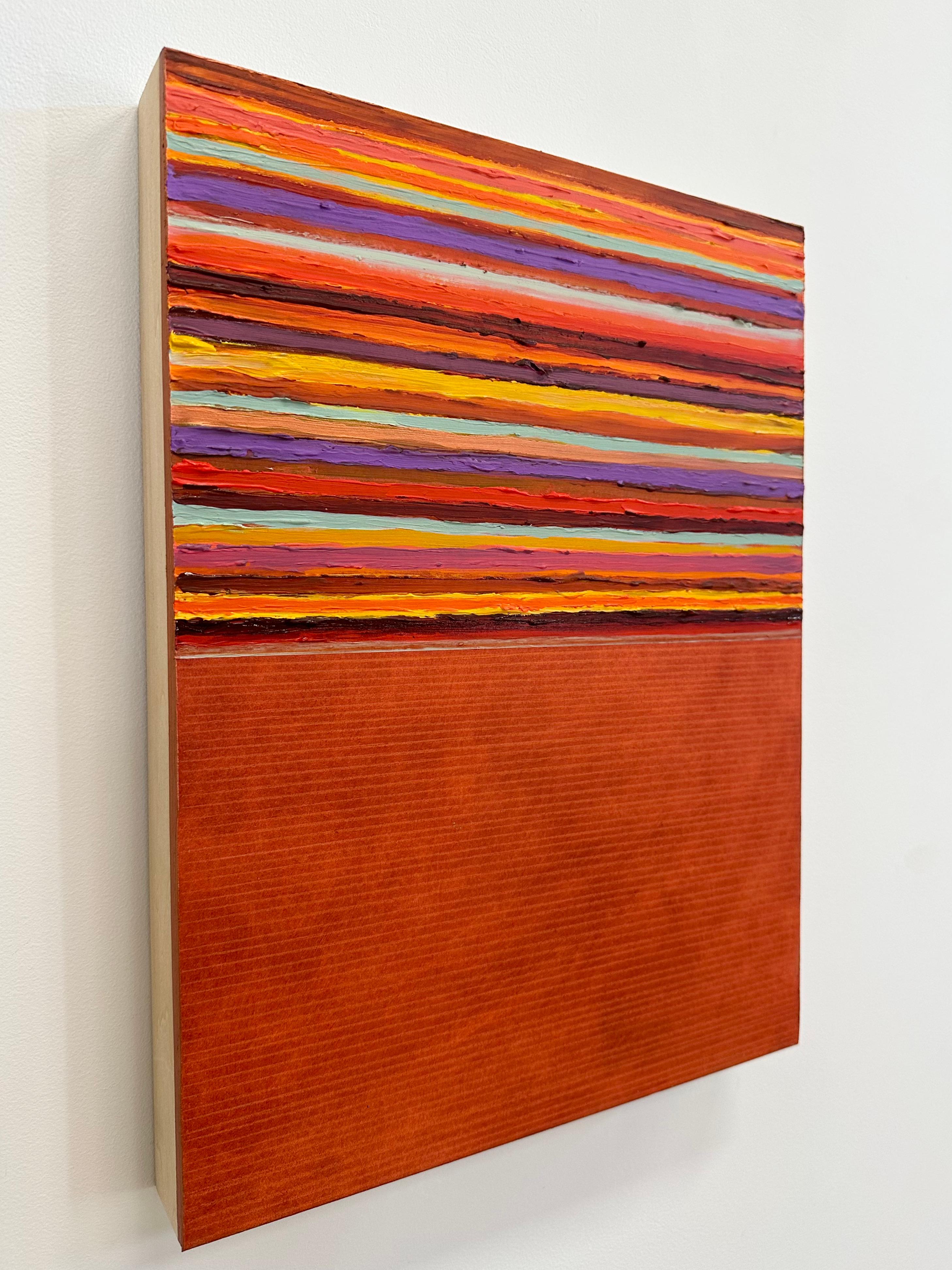 Tutto One - Striped Mixed Media Painting Orange Mint Green, Purple, Yellow For Sale 3