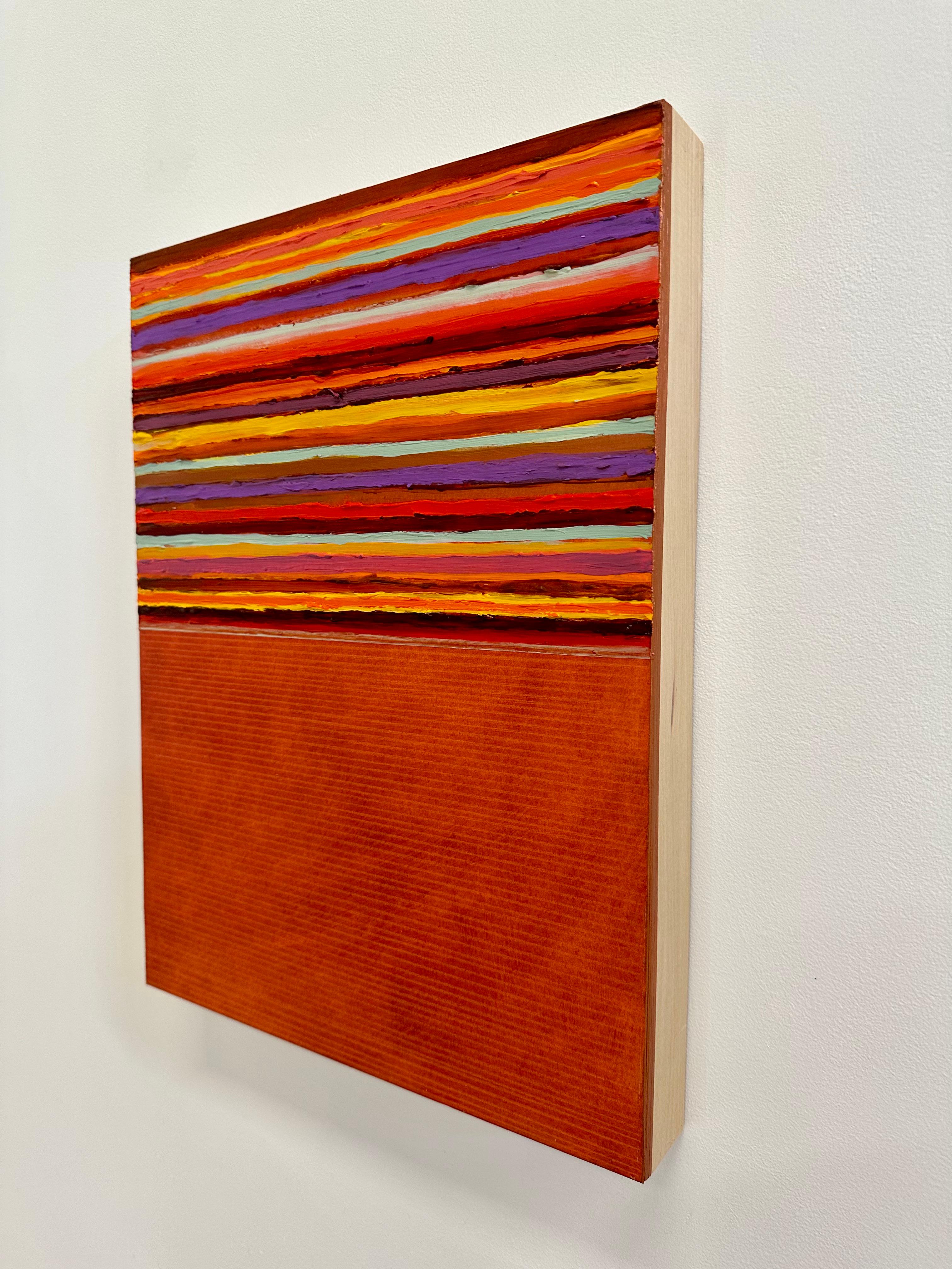 Tutto One - Striped Mixed Media Painting Orange Mint Green, Purple, Yellow For Sale 4