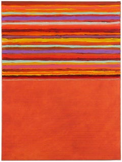 Tutto One, Striped Mixed Media Painting, Orange, Mint Green, Purple, Yellow
