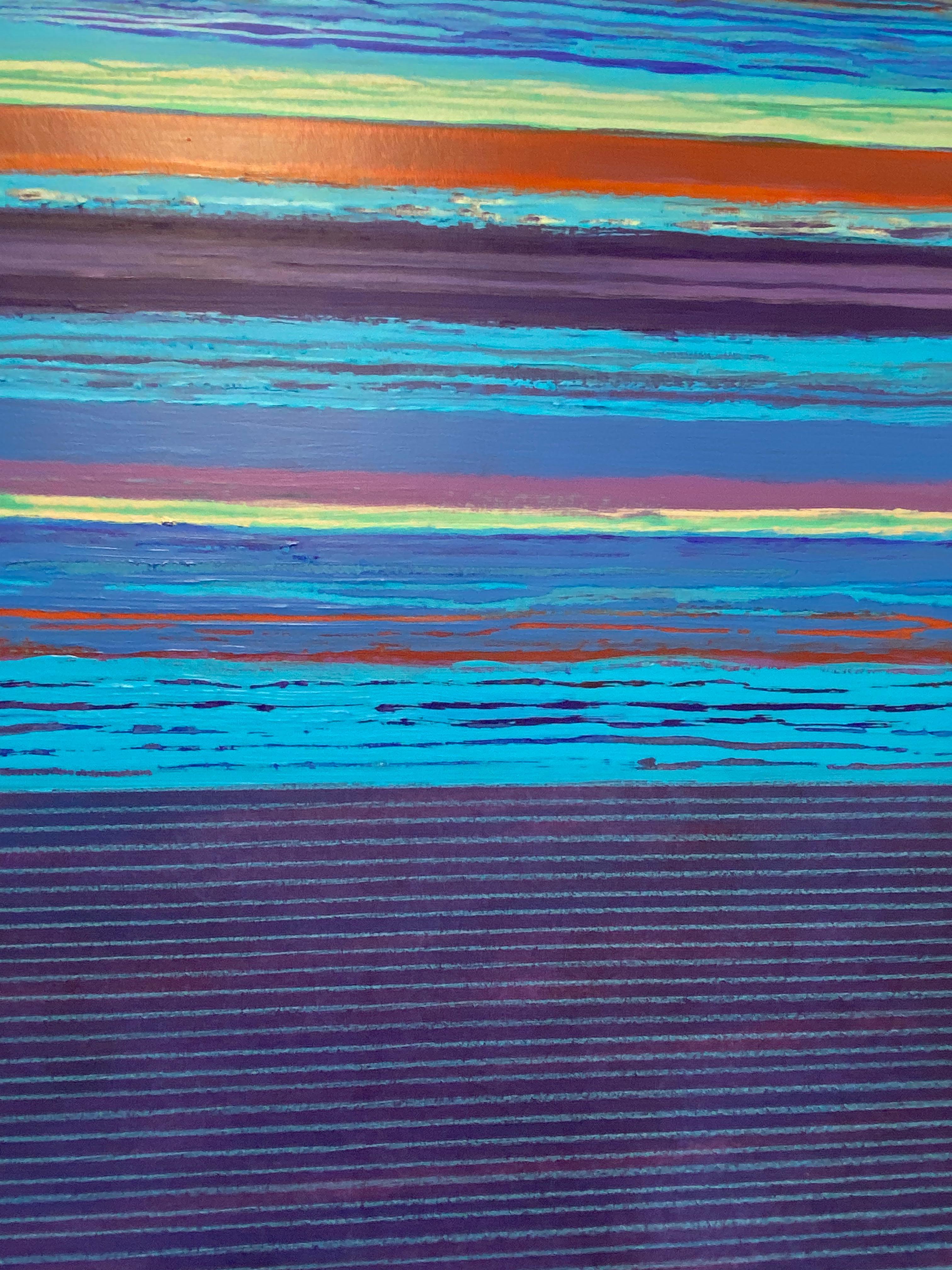 Tutto Three - Contemporary Blue Red Mint Green Stripes Mixed Media, 2022 For Sale 8