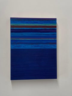 Tutto Three - Media misto contemporaneo a strisce blu, rosso, verde menta, 2022