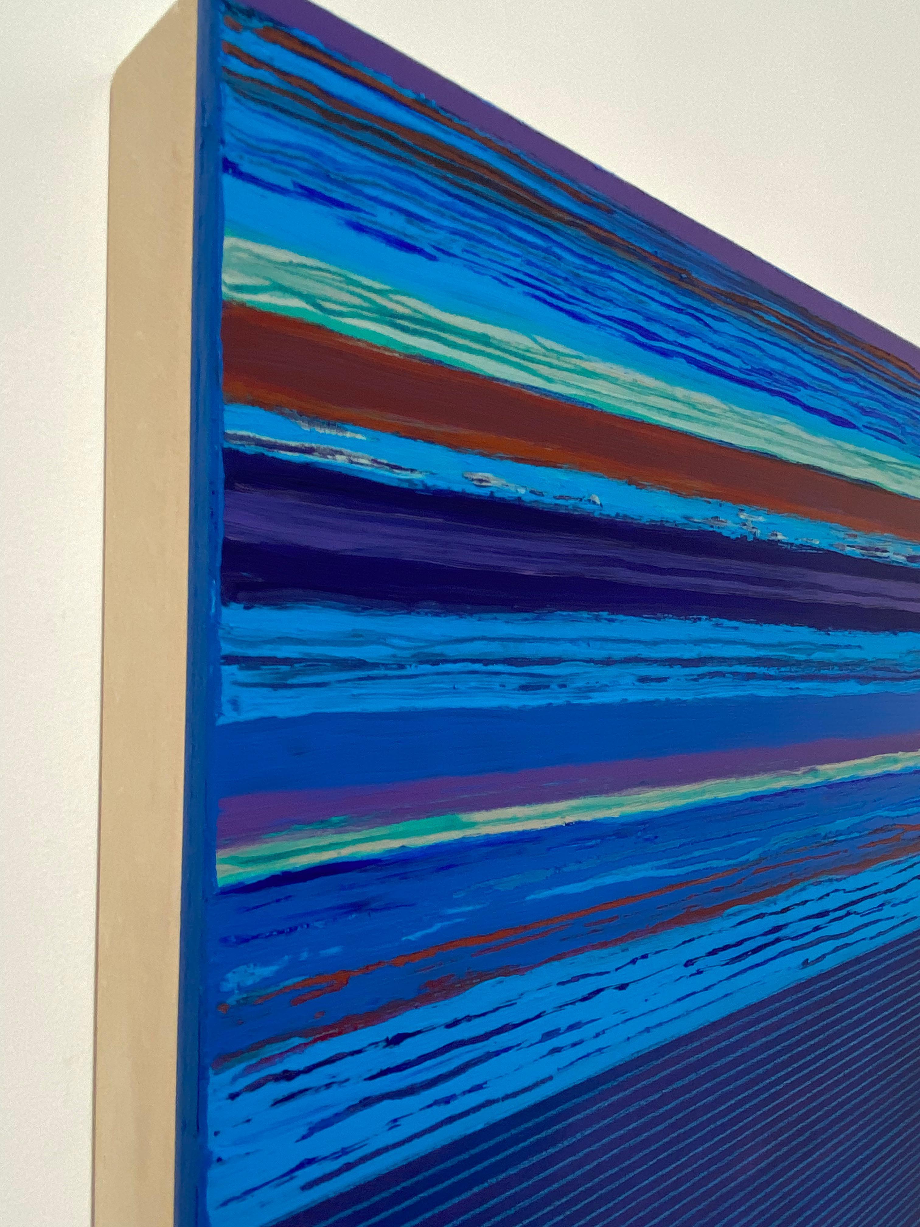 Tutto Three - Contemporary Blue Red Mint Green Stripes Mixed Media, 2022 For Sale 2