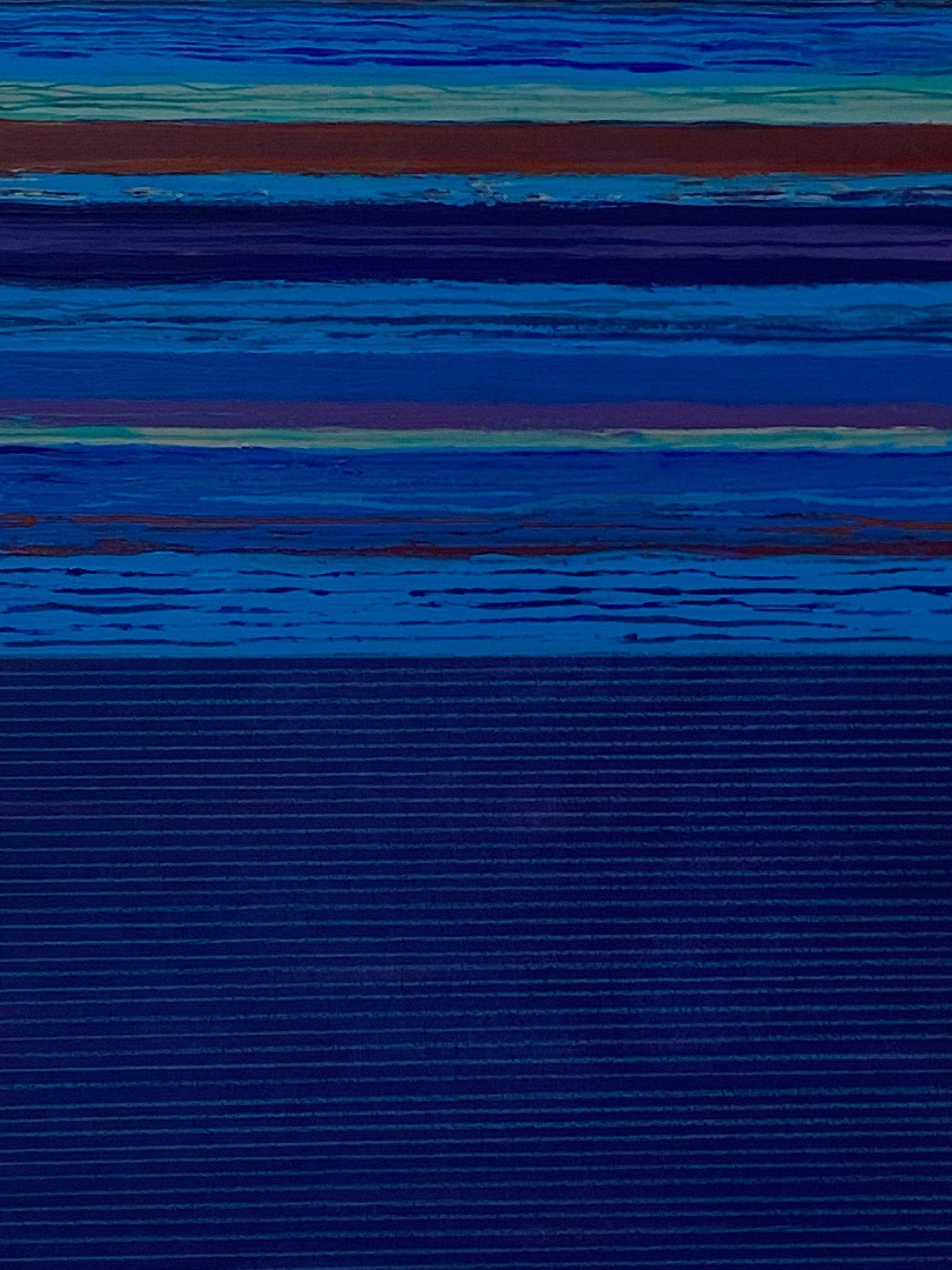 Tutto Three - Contemporary Blue Red Mint Green Stripes Mixed Media, 2022 For Sale 4