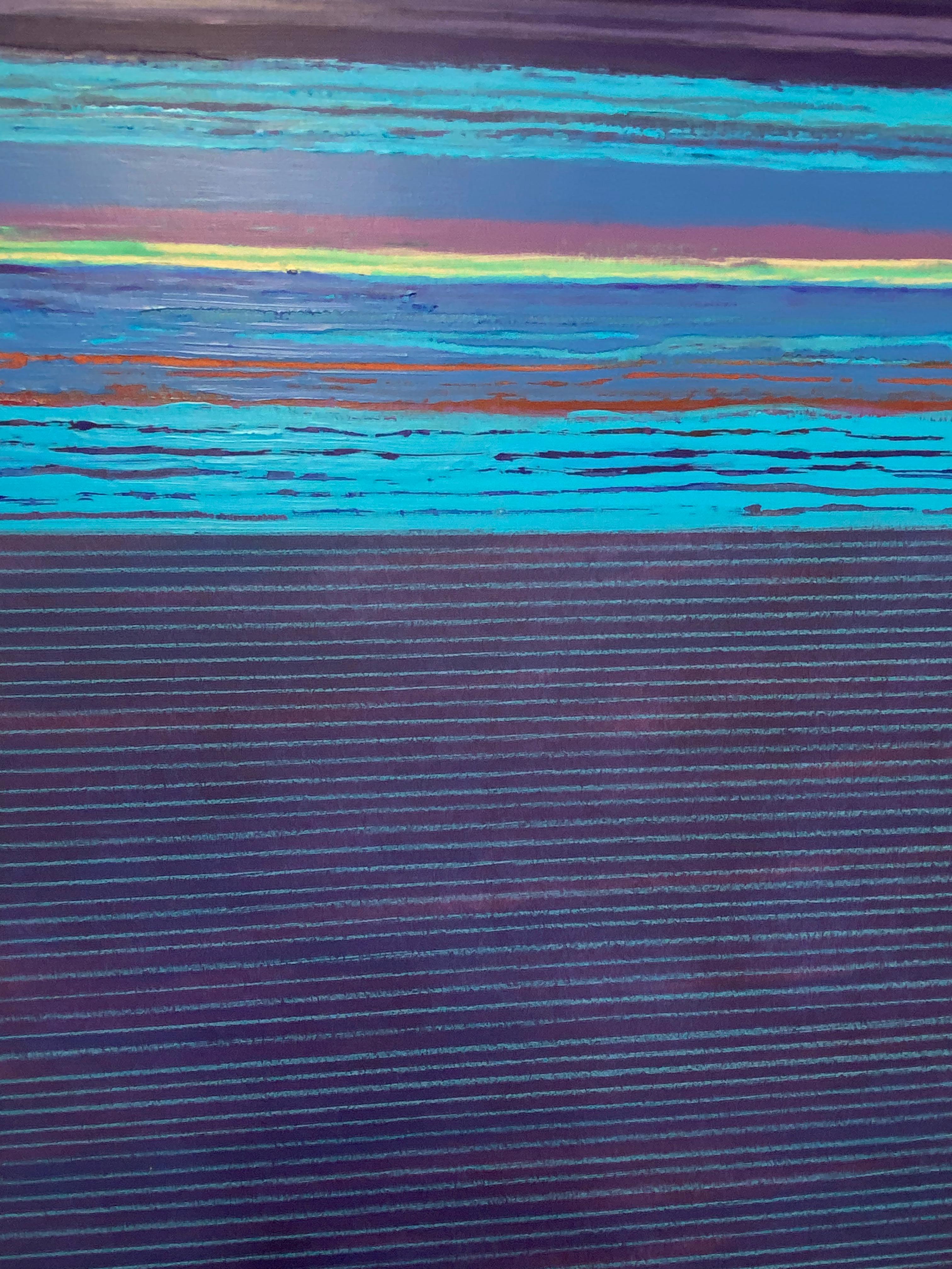 Tutto Three - Contemporary Blue Red Mint Green Stripes Mixed Media, 2022 For Sale 5