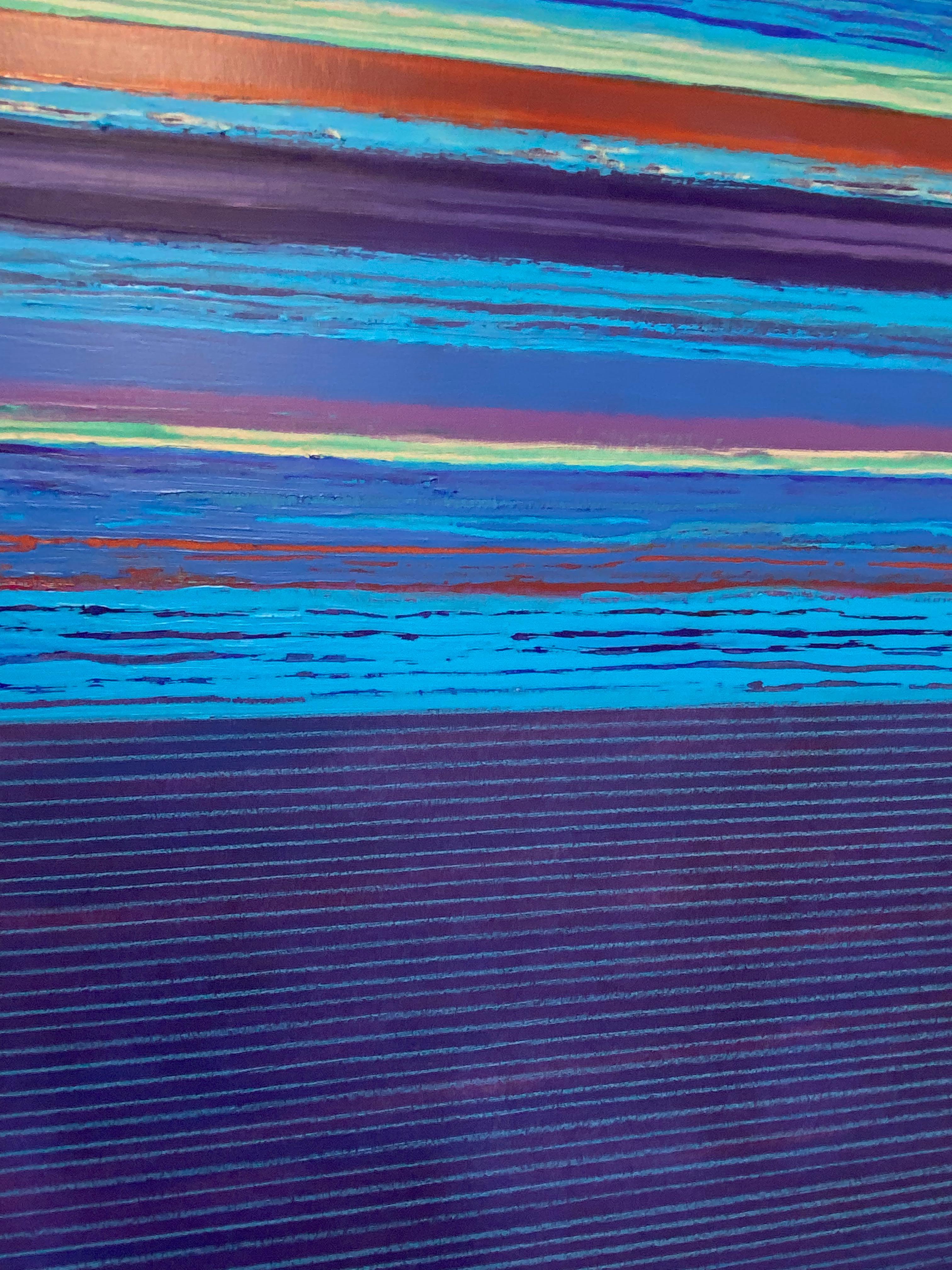 Tutto Three - Contemporary Blue Red Mint Green Stripes Mixed Media, 2022 For Sale 6