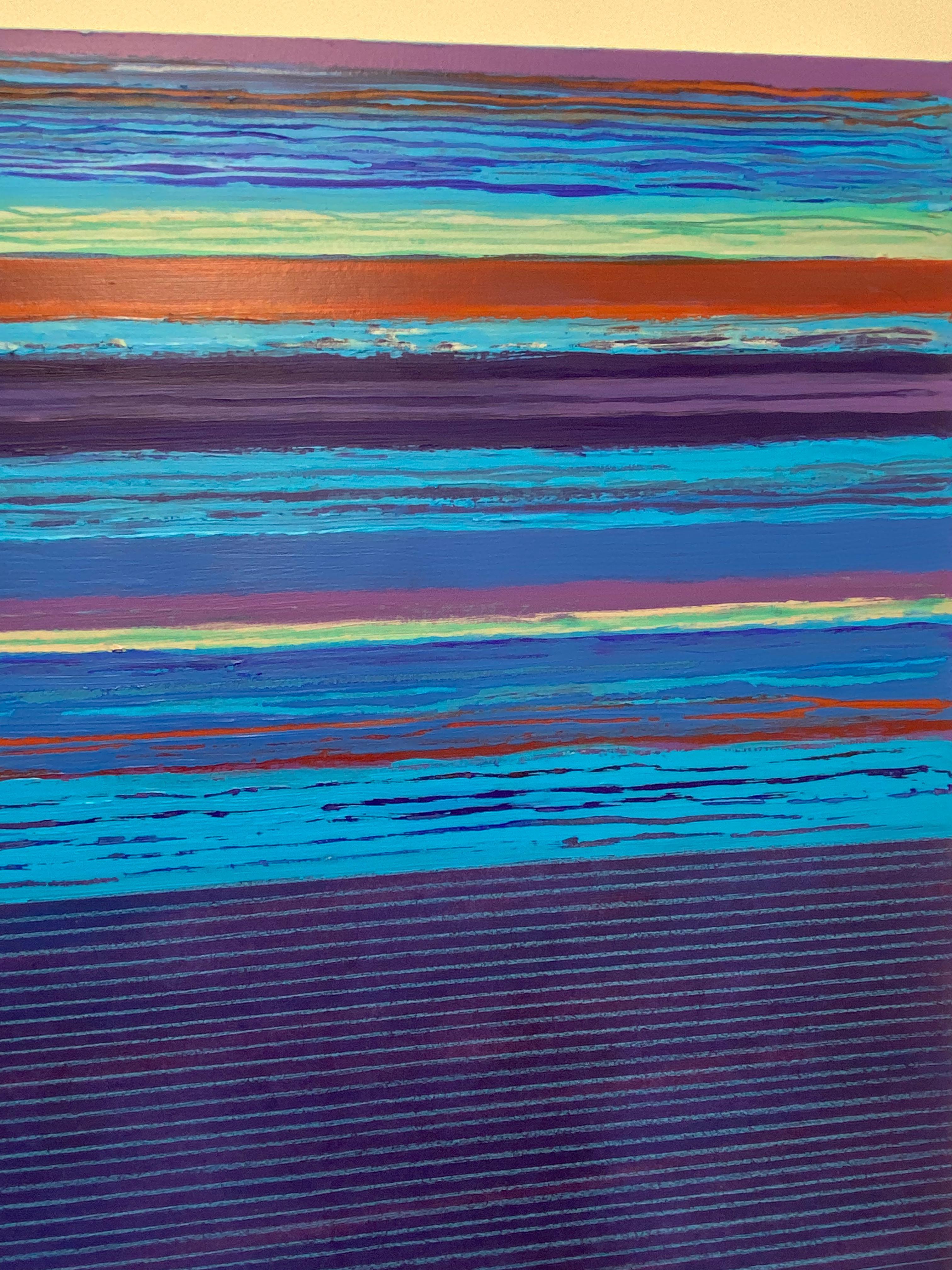 Tutto Three - Contemporary Blue Red Mint Green Stripes Mixed Media, 2022 For Sale 7