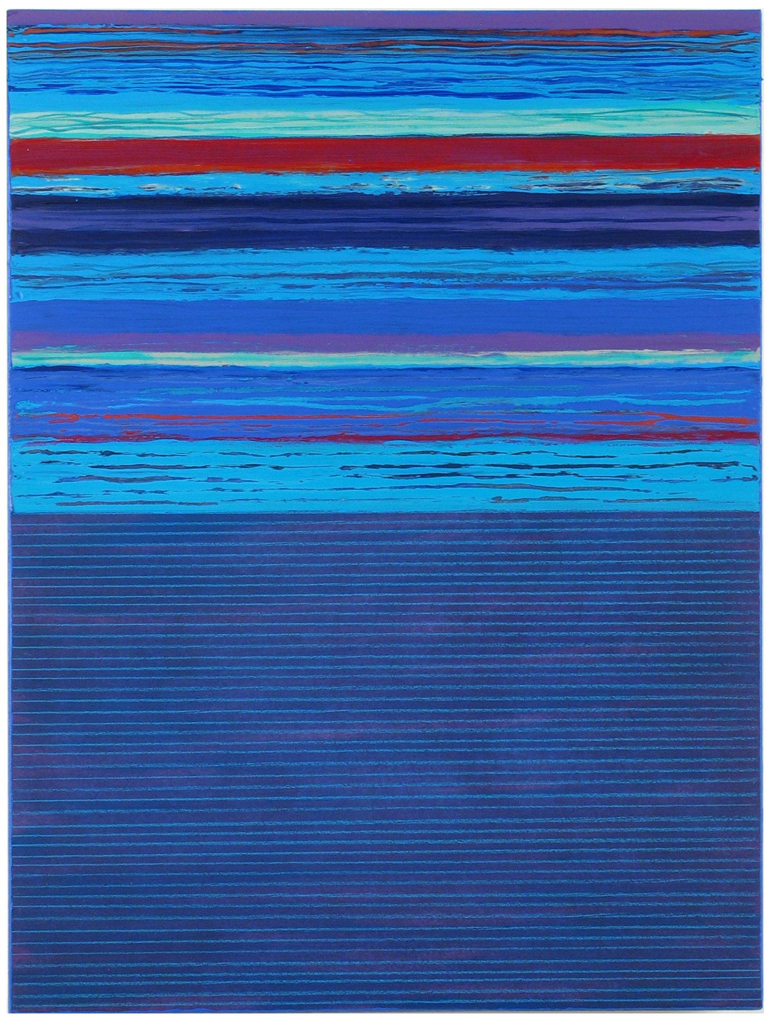 Tutto Three - Contemporary Blue Red Mint Green Stripes Mixed Media, 2022