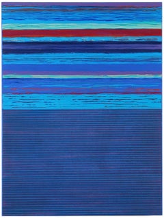 Tutto Three - Contemporary Blue Red Mint Green Stripes Mixed Media, 2022