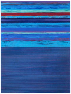 Tutto Three, Striped Mixed Media, Cobalt Blue, Burgundy Red, Mint Green