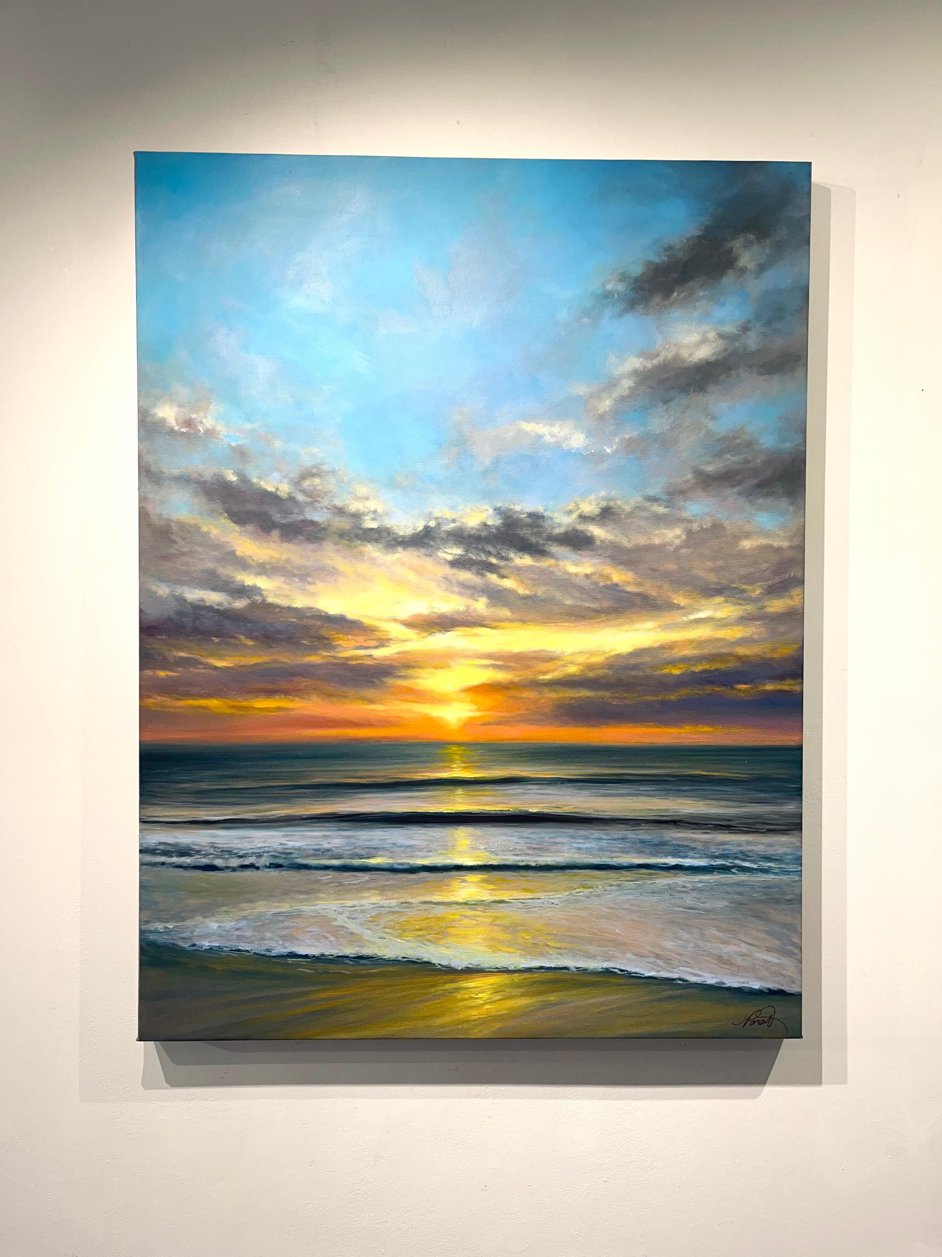 Balance-original realism sunset ocean-seascape oil painting-contemporary art - Painting by Joanne Parent