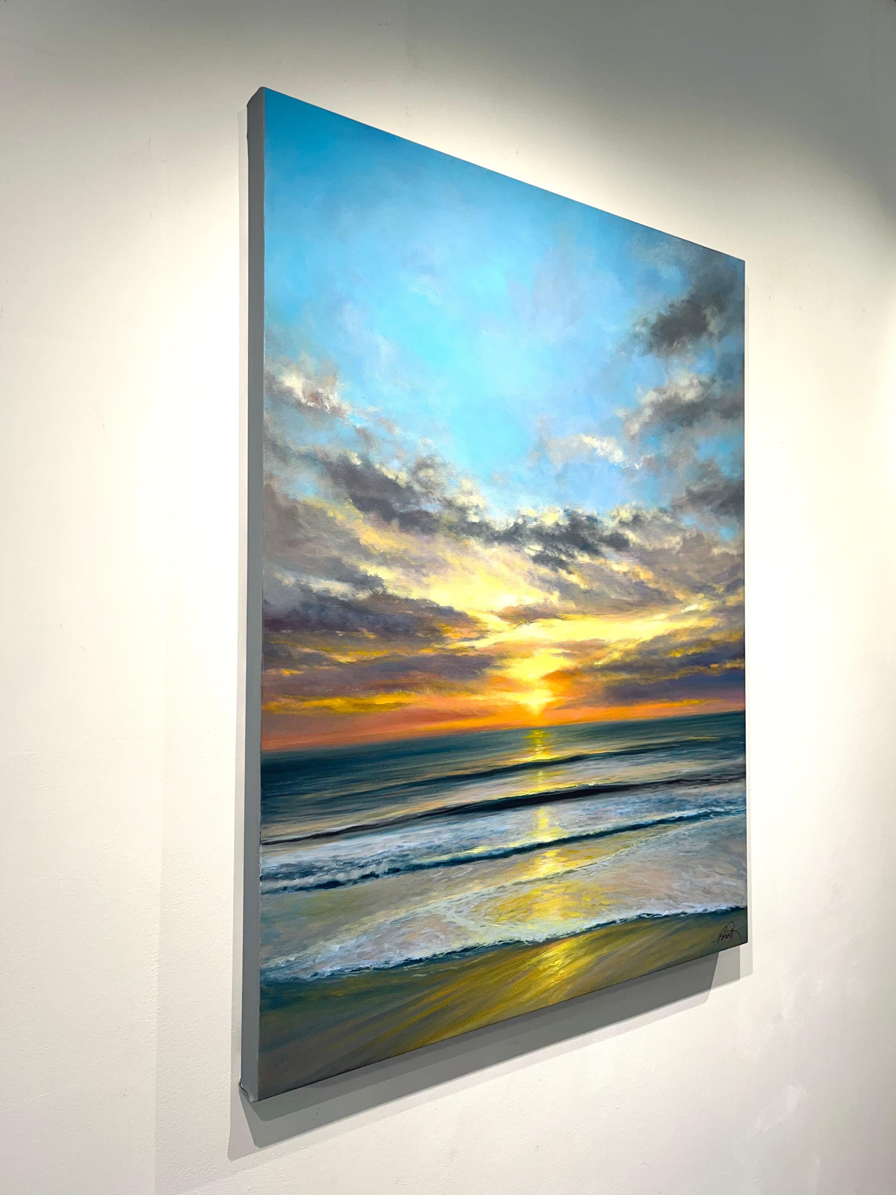 Balance-original realism sunset ocean-seascape oil painting-contemporary art - Realist Painting by Joanne Parent