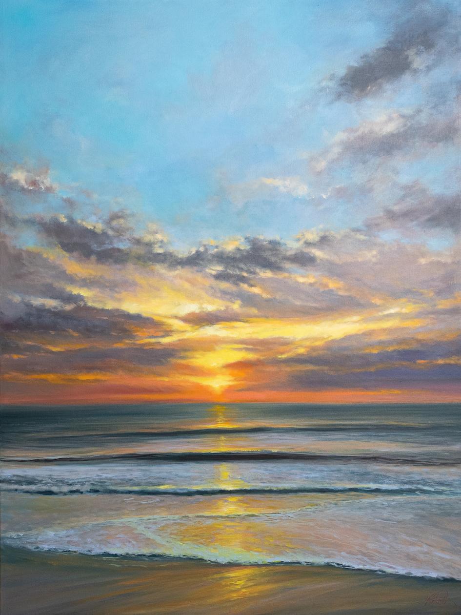 Joanne Parent Landscape Painting - Balance-original realism sunset ocean-seascape oil painting-contemporary art