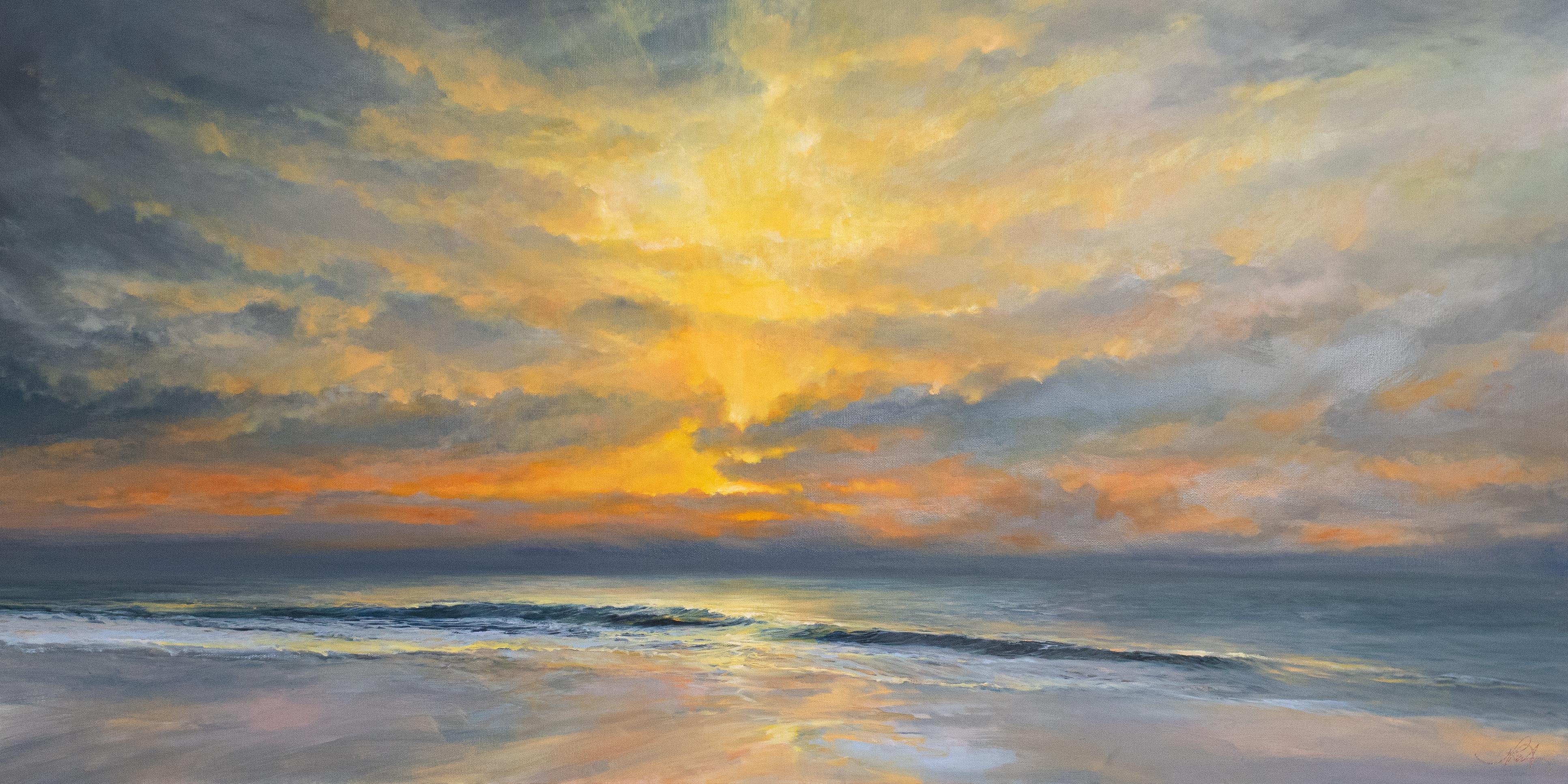 Prelude-original realism seascape ocean-sunset oil painting-contemporary Art - Painting by Joanne Parent