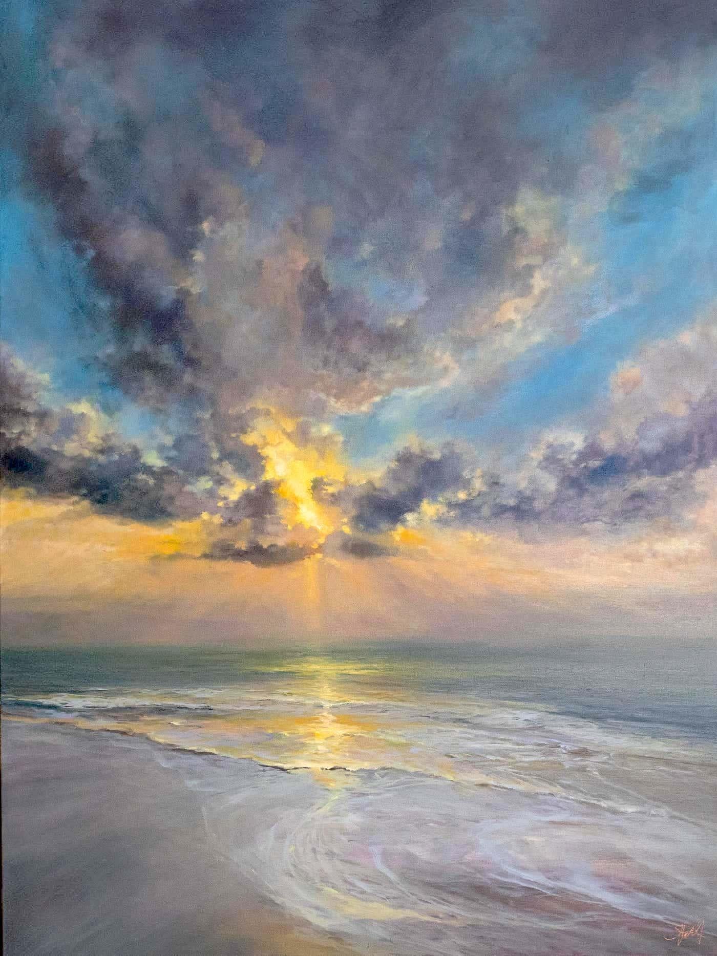 Joanne Parent Landscape Painting - Serenity -original realism sunset seascape-ocean oil painting-contemporary Art