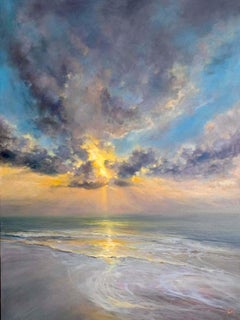 Sérénité -Réalisme original coucher de soleil paysage marin-océan peinture à l'huile-art contemporain