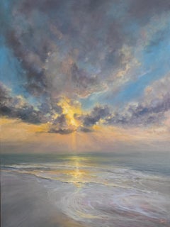 Serenity -original seascape oil painting- sunset- impressionist contemporary Art