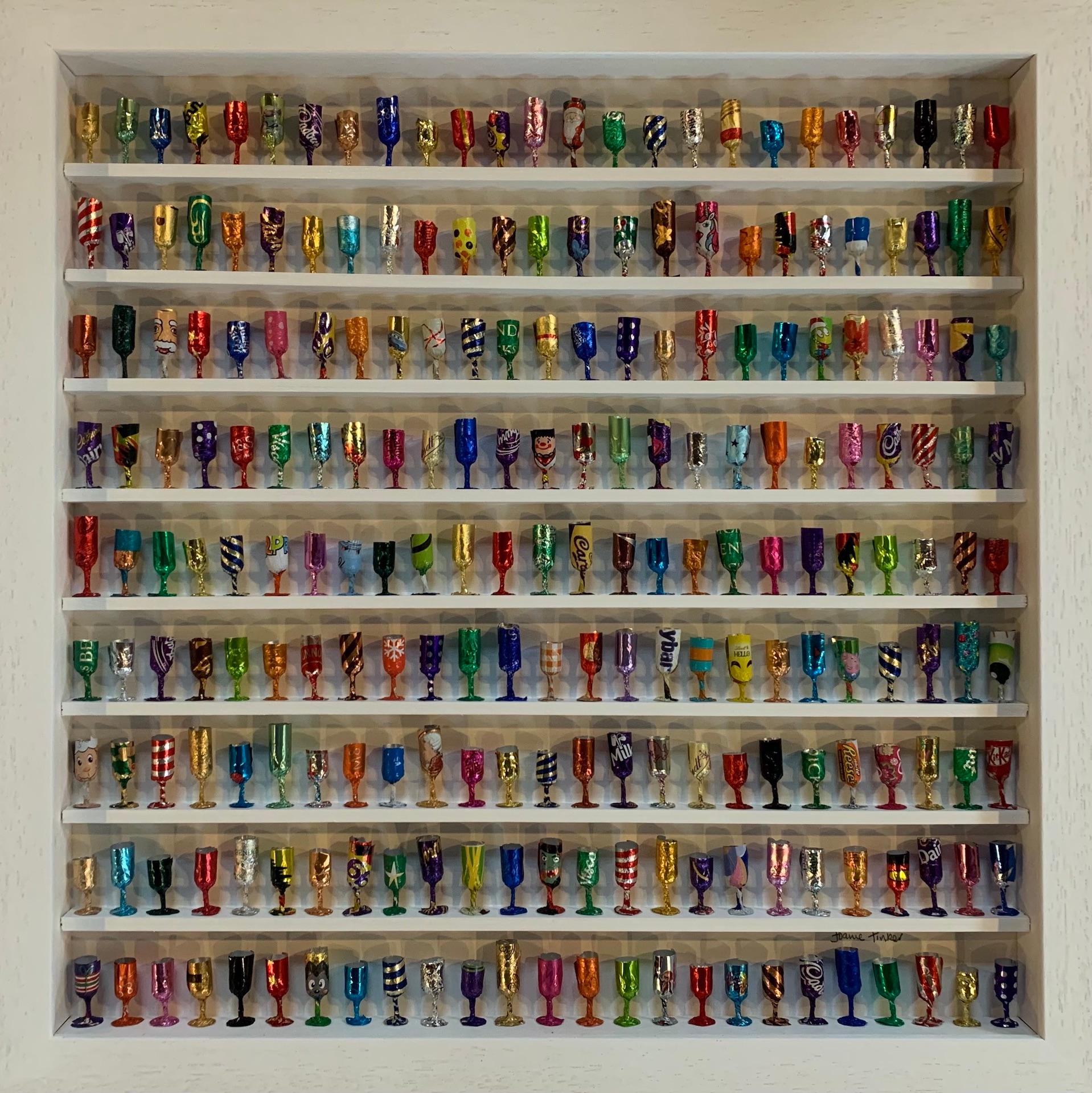 Goblets VIII, Joanne Tinker, Original Wall Sculpture, Sweet Wrappers, Colourful
