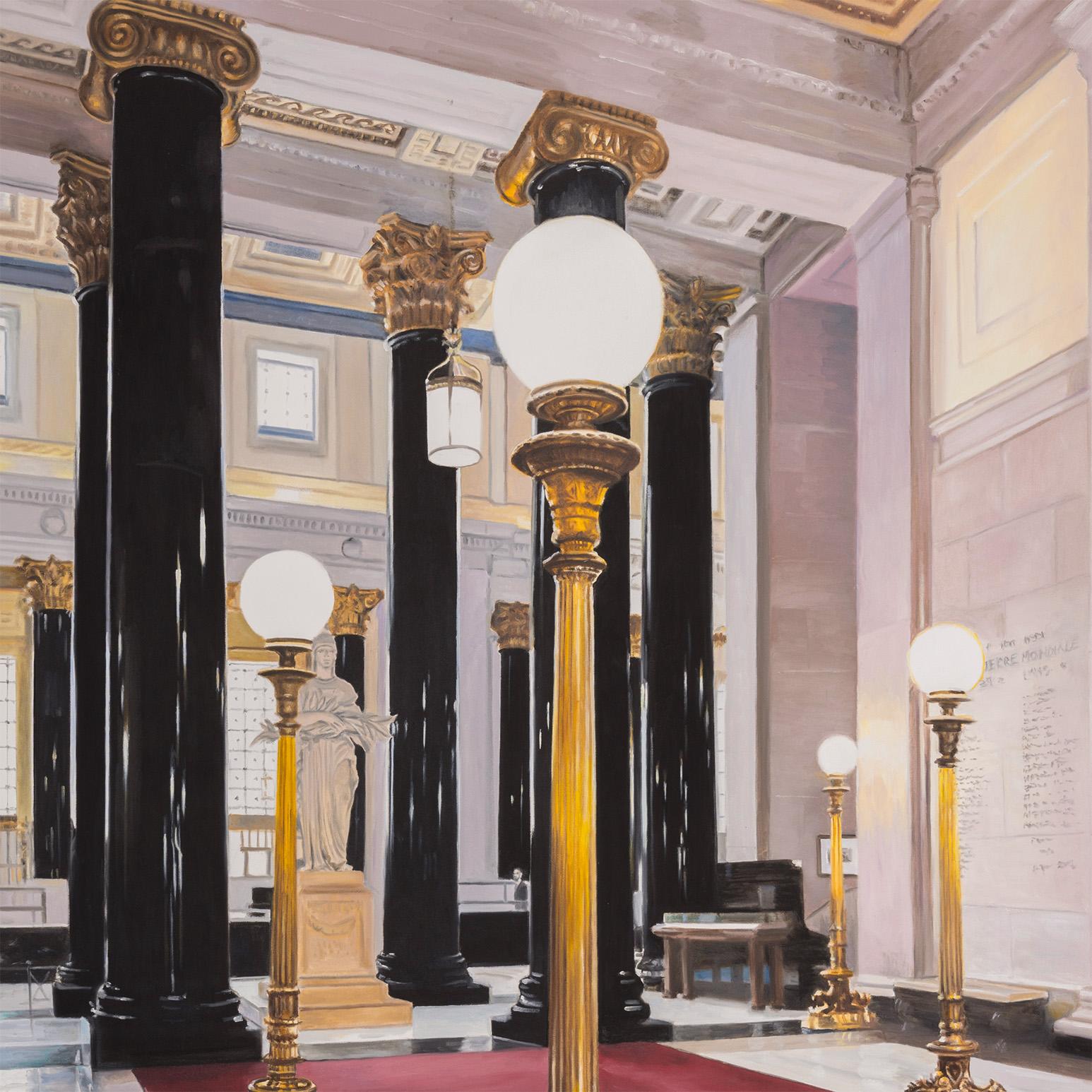 La Banque - Gray Interior Painting by Joanne Tod