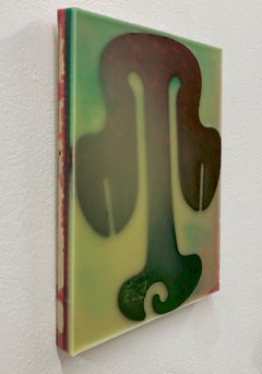 "Acorn" geometric encaustic, cast wax collage