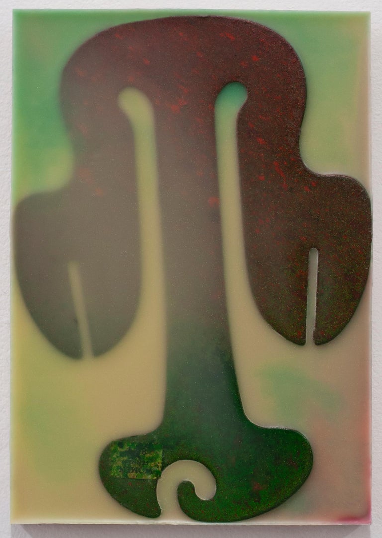 Joanne Ungar Abstract Painting - "Acorn" geometric encaustic, cast wax collage