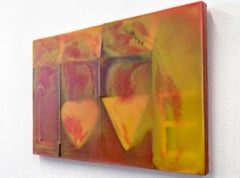 "AMOR" Pintura abstracta geométrica encáustica en rojo, naranja y amarillo