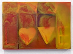 "LOVE" Encaustic Geometrisches Abstraktes Gemälde in Rot, Orange und Gelb