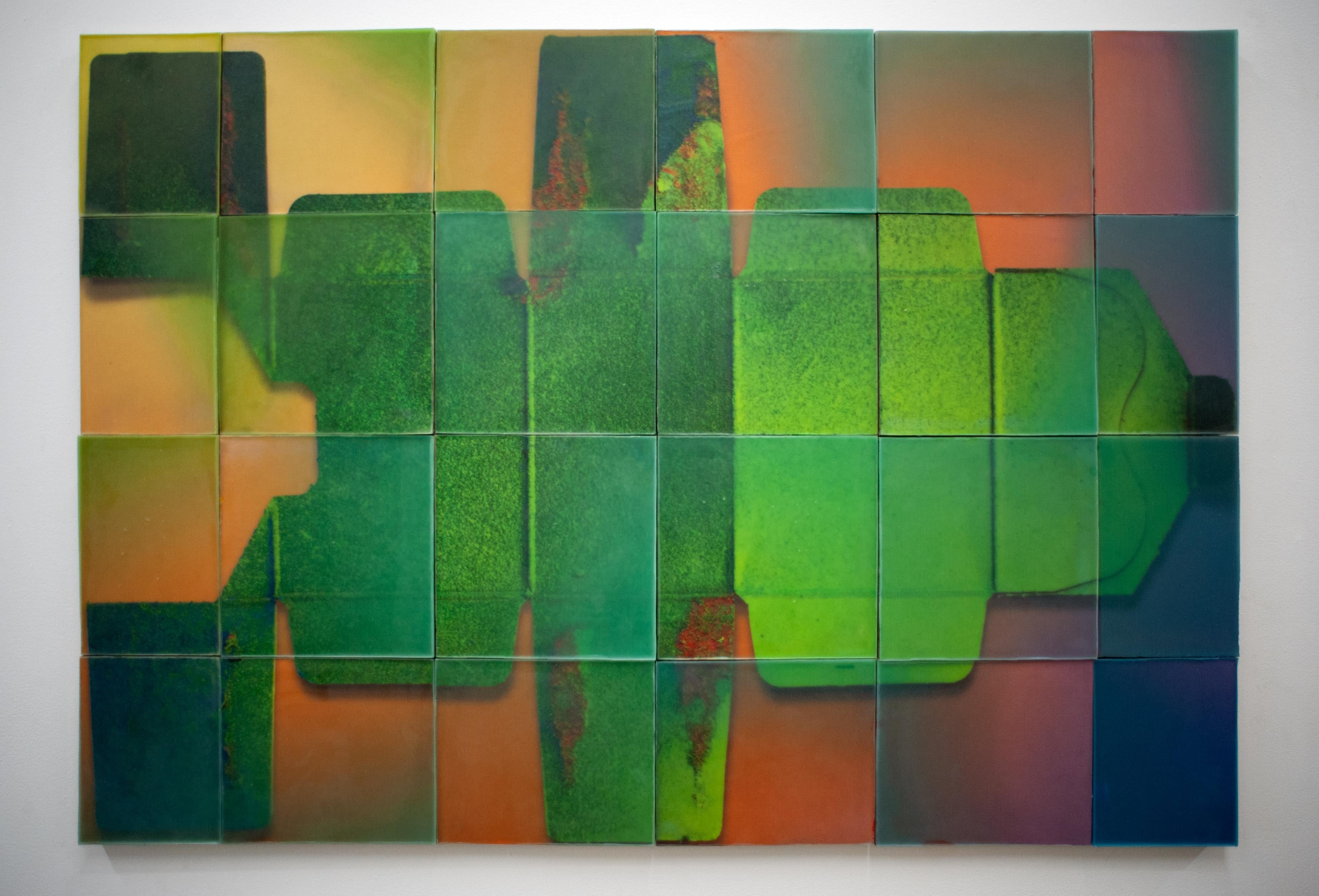 Joanne Ungar Abstract Painting - Waxwork multi-panel wall installation, "Botox", Geometric Abstract Installation