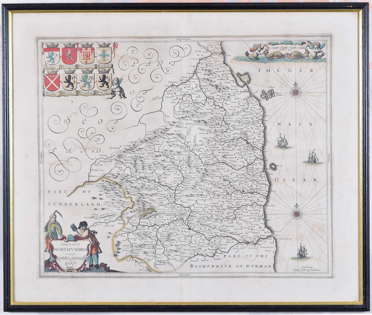 Map of Northumberland by Joannem Janssonium 17th century For Sale 5