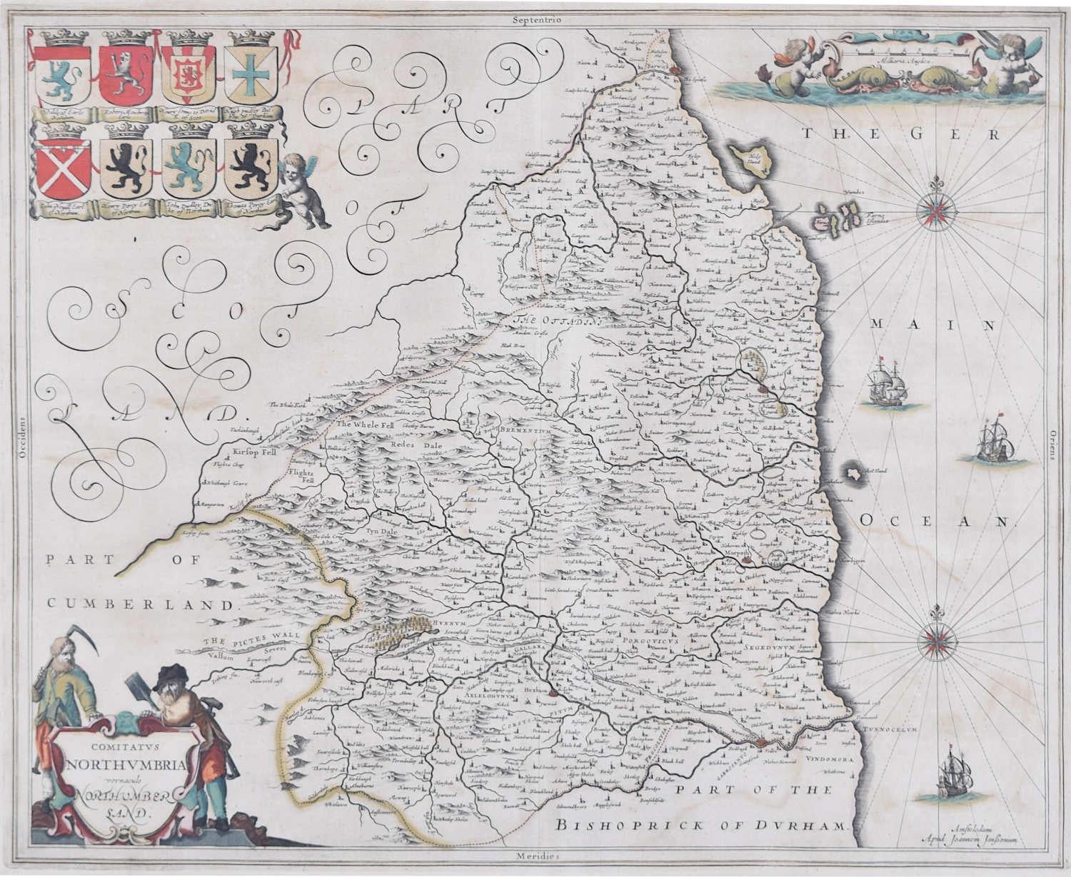 To see our other original maps, scroll down to "More from this Seller" and below it click on "See all from this Seller" - or send us a message if you cannot find the poster you want.

Joannem Janssonium (1588 - 1664) 
Map of Northumberland