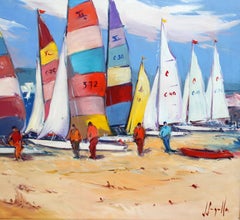 Veleros en la bahía - Óleo sobre lienzo - Firmado y enmarcado