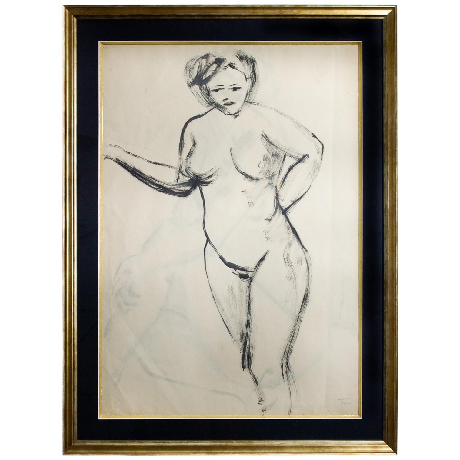 Joao Hogan, Female Nude, 20th Century, Nude Ink on Paper, Modern For Sale