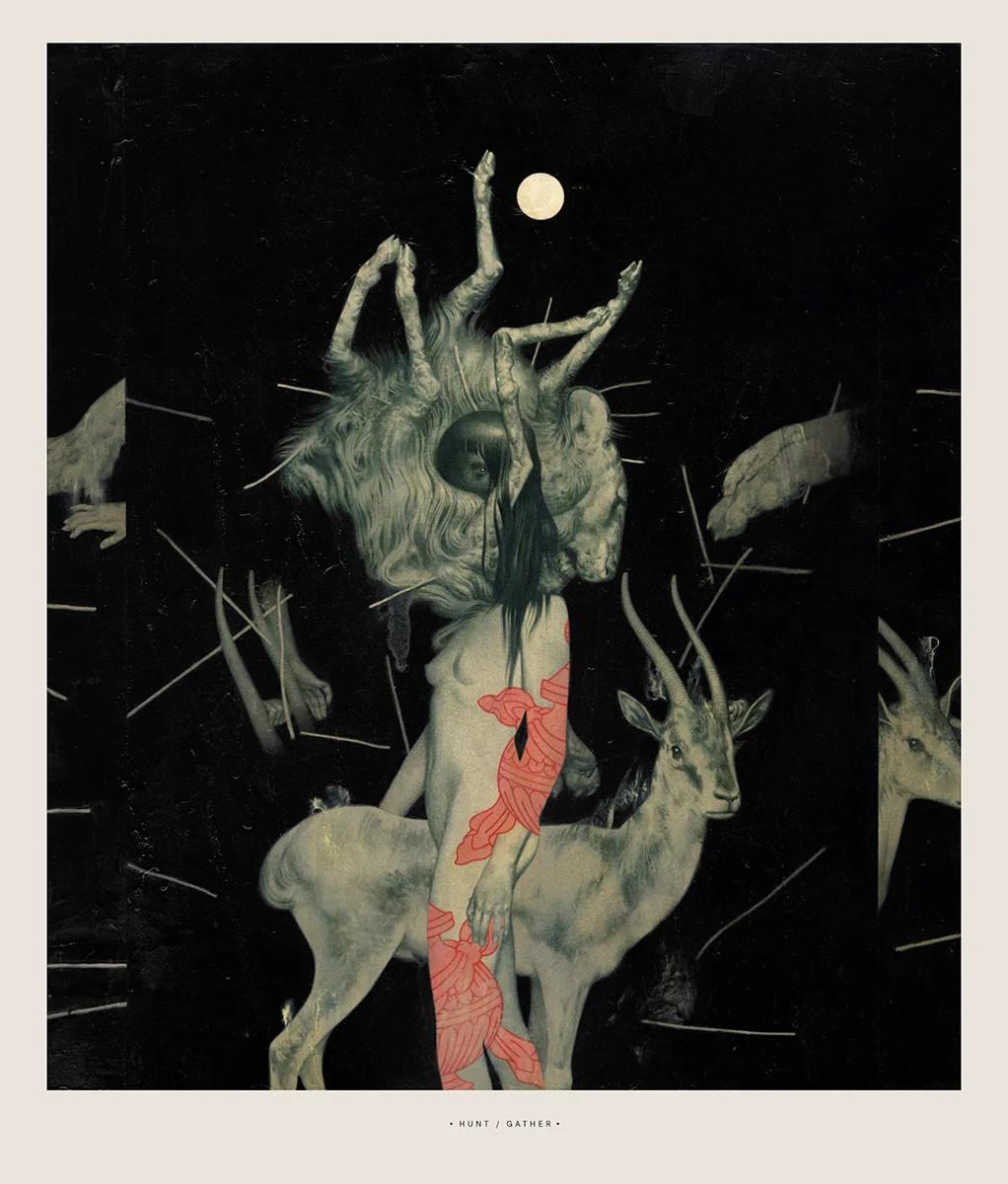 Joao Ruas Abstract Print - Hunt Gather Signed and Numbered Print Macabre Illustration 