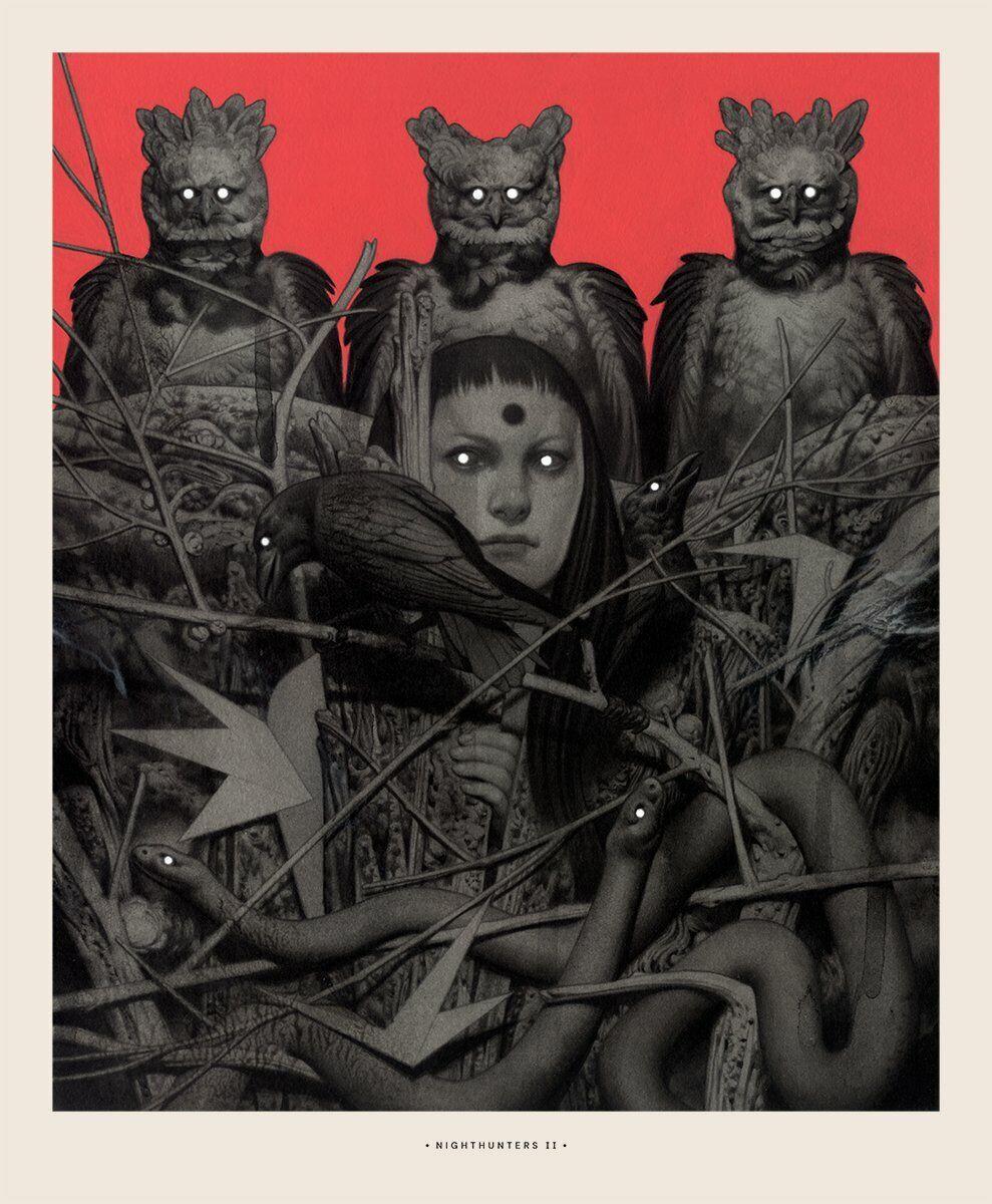 Joao Ruas Abstract Print - Nighthunters II Signed and Numbered Print Macabre Illustration 