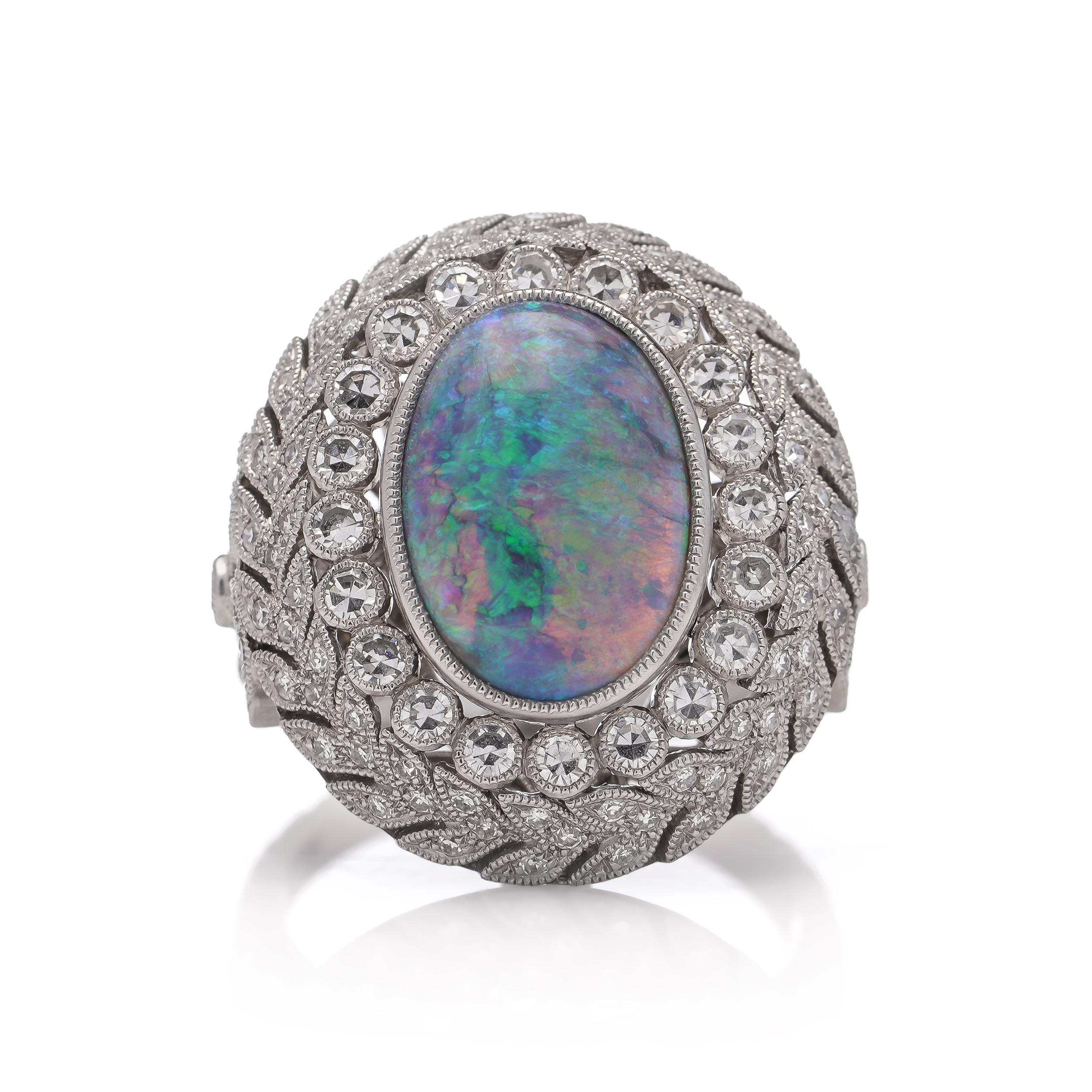 Oval Cut JoAq 850 Platinum 3.30 carats of Oval Opal cluster ring  For Sale