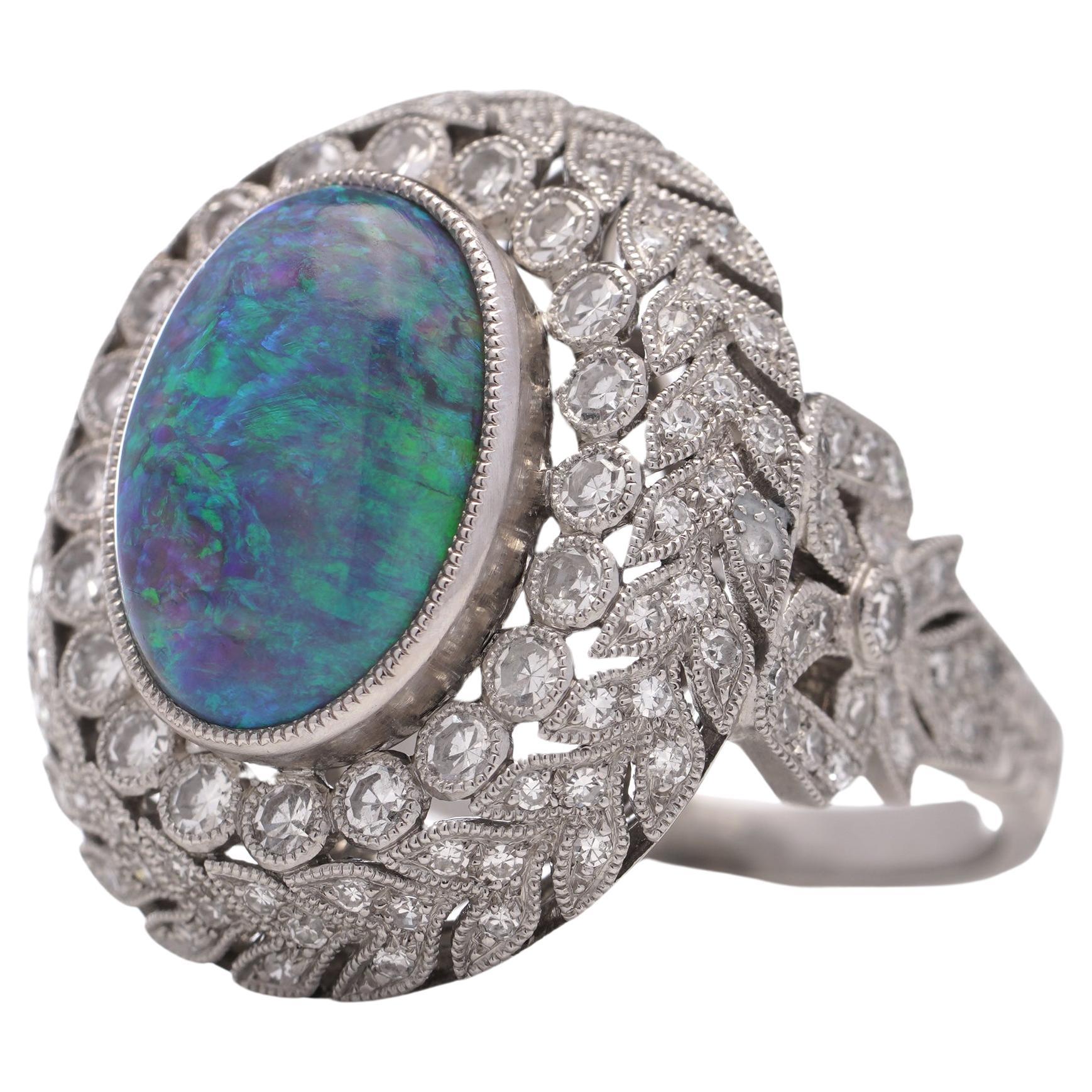 JoAq 850 Platinum 3.30 carats of Oval Opal cluster ring  In Good Condition For Sale In Braintree, GB