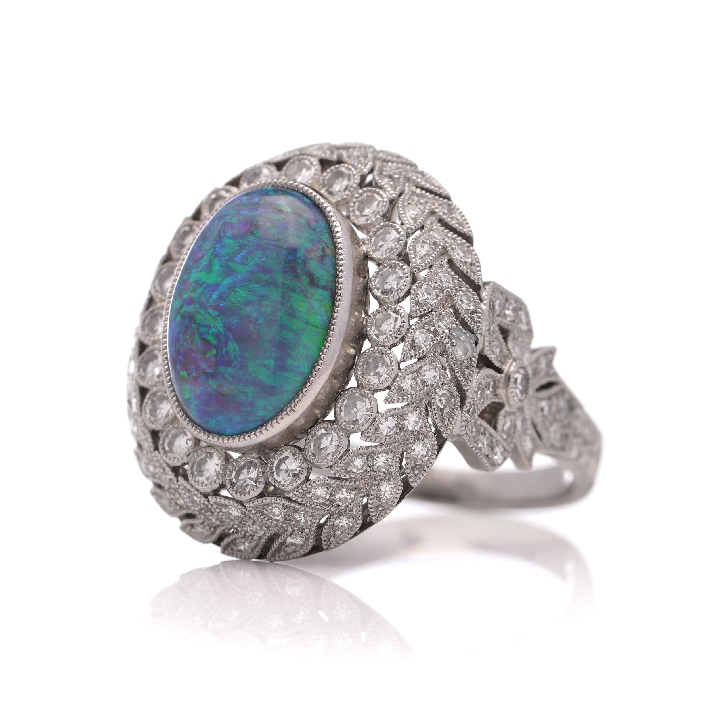 JoAq 850 Platinum 3.30 carats of Oval Opal cluster ring  For Sale 2