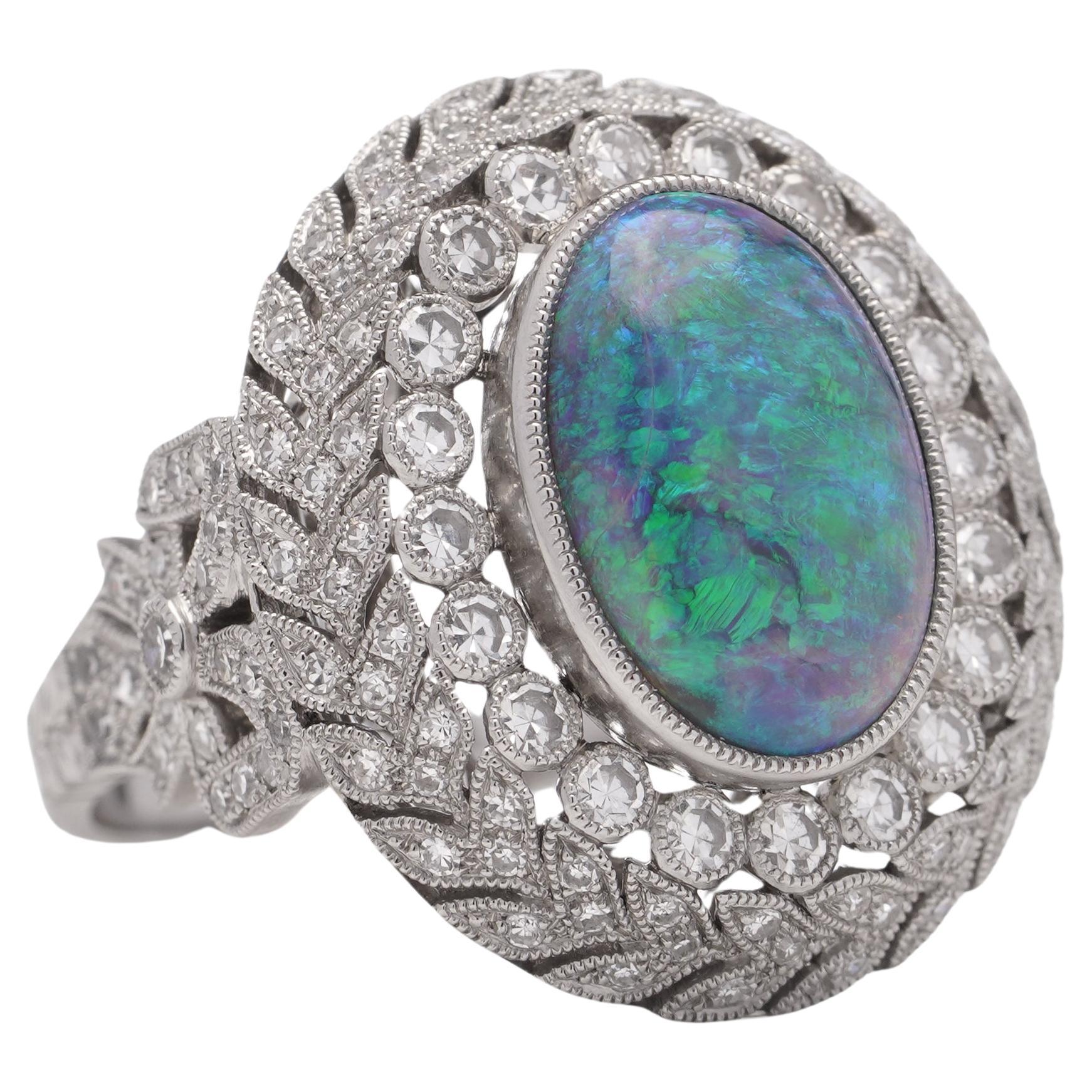 JoAq 850 Platinum 3.30 carats of Oval Opal cluster ring 