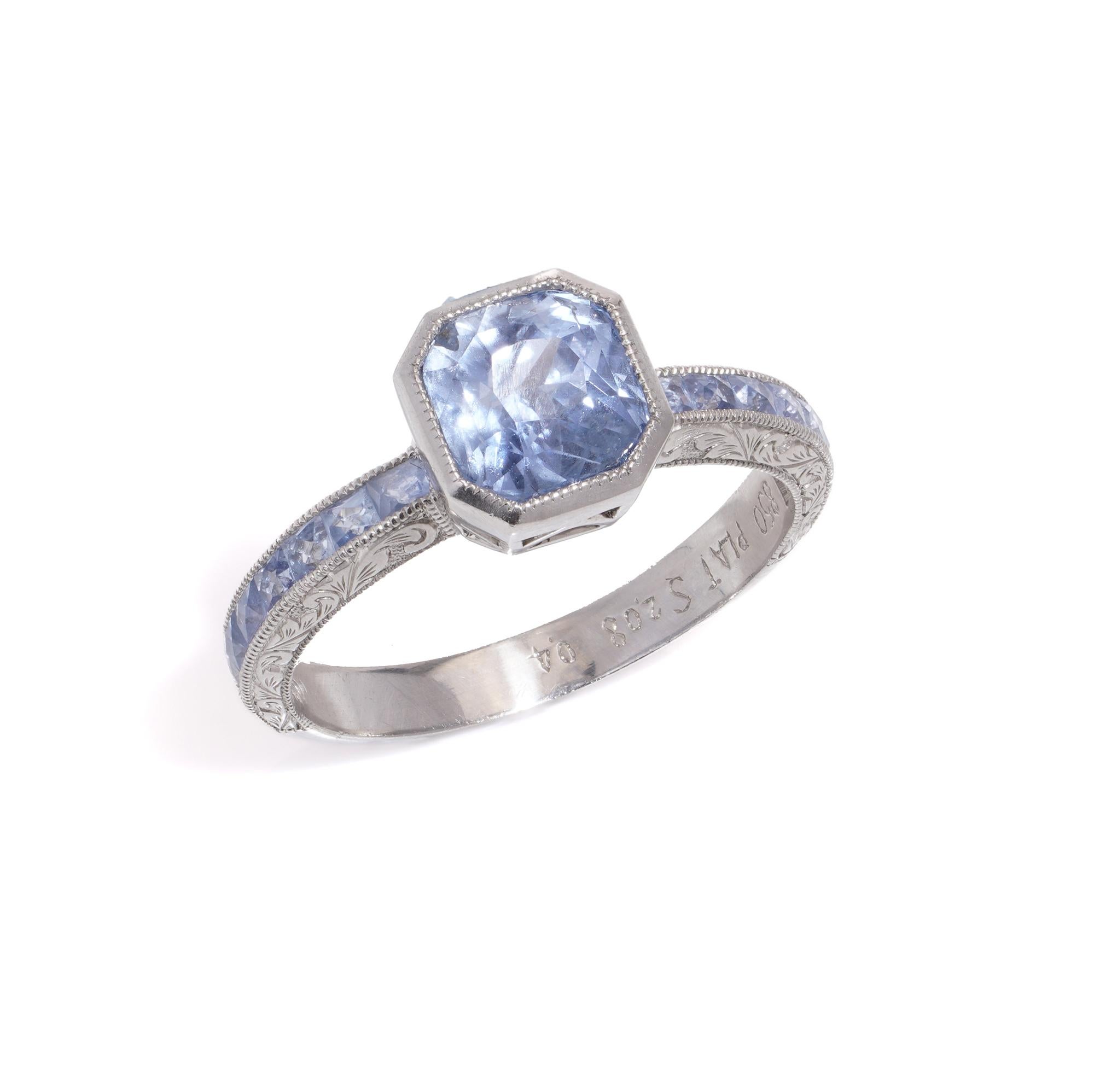 JoAq 850 Platinum Art Deco-inspired Sapphire ring For Sale 2
