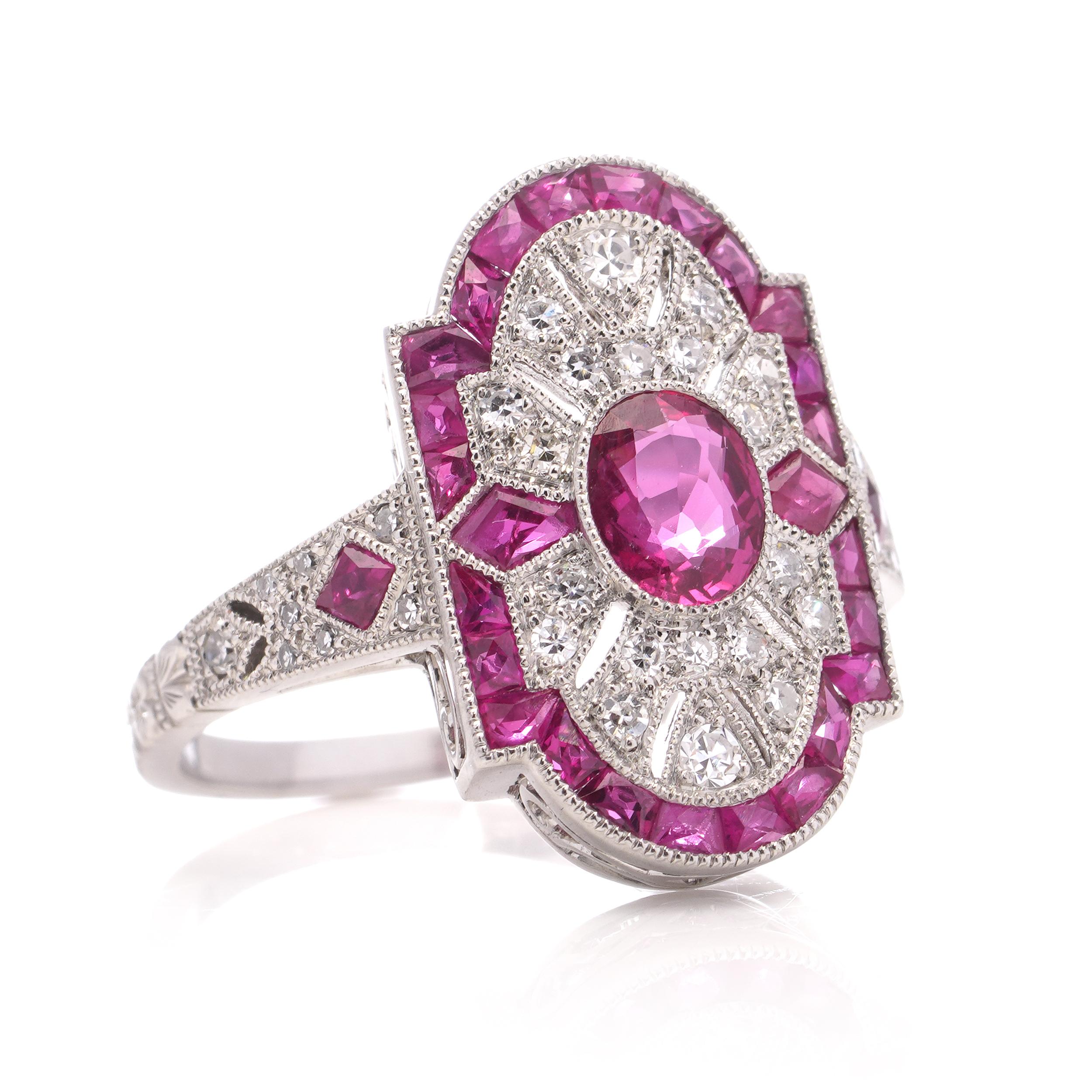JoAq Platinum Art Deco-inspired ruby cluster ring with diamonds  For Sale 5