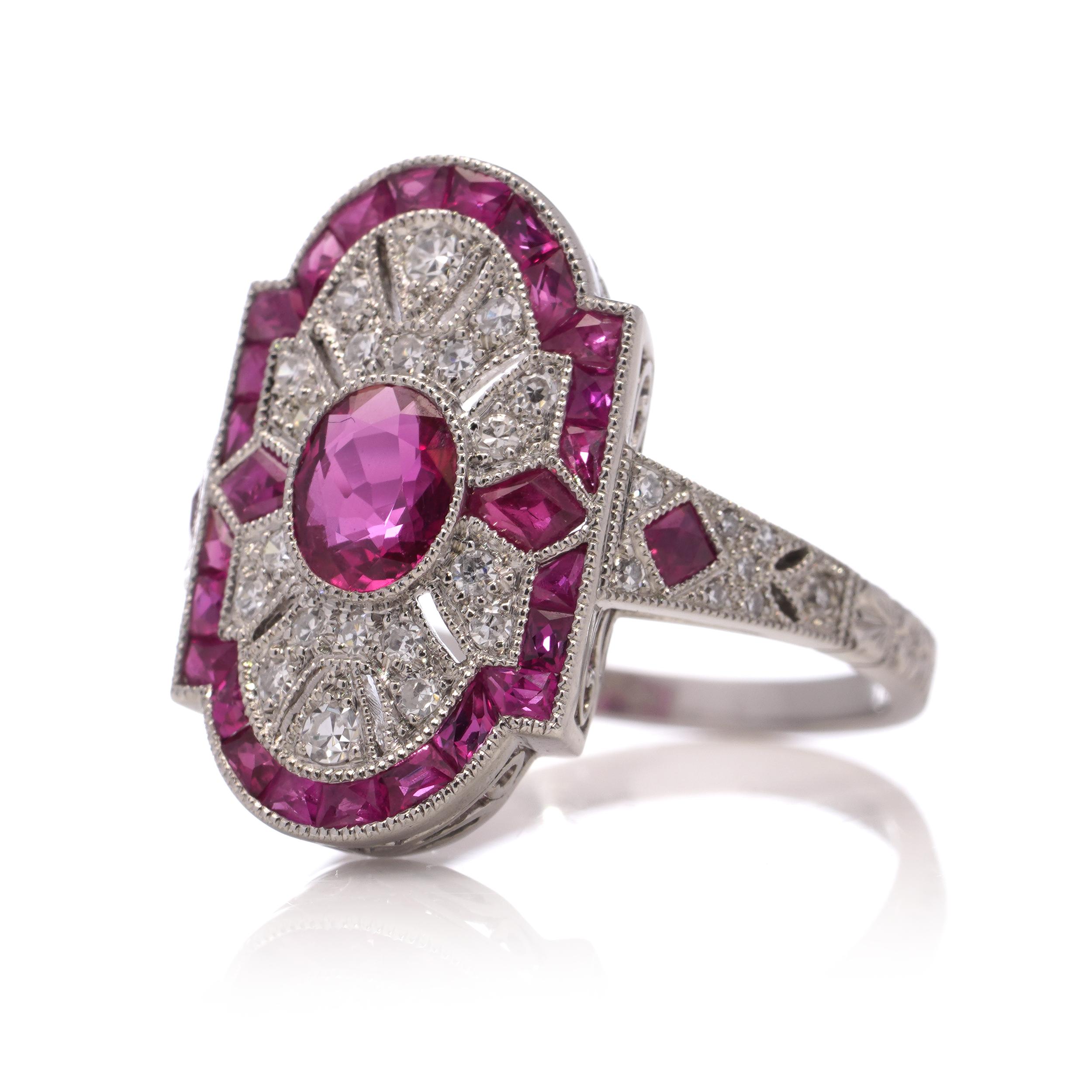 JoAq Platinum Art Deco-inspired ruby cluster ring with diamonds  For Sale 2