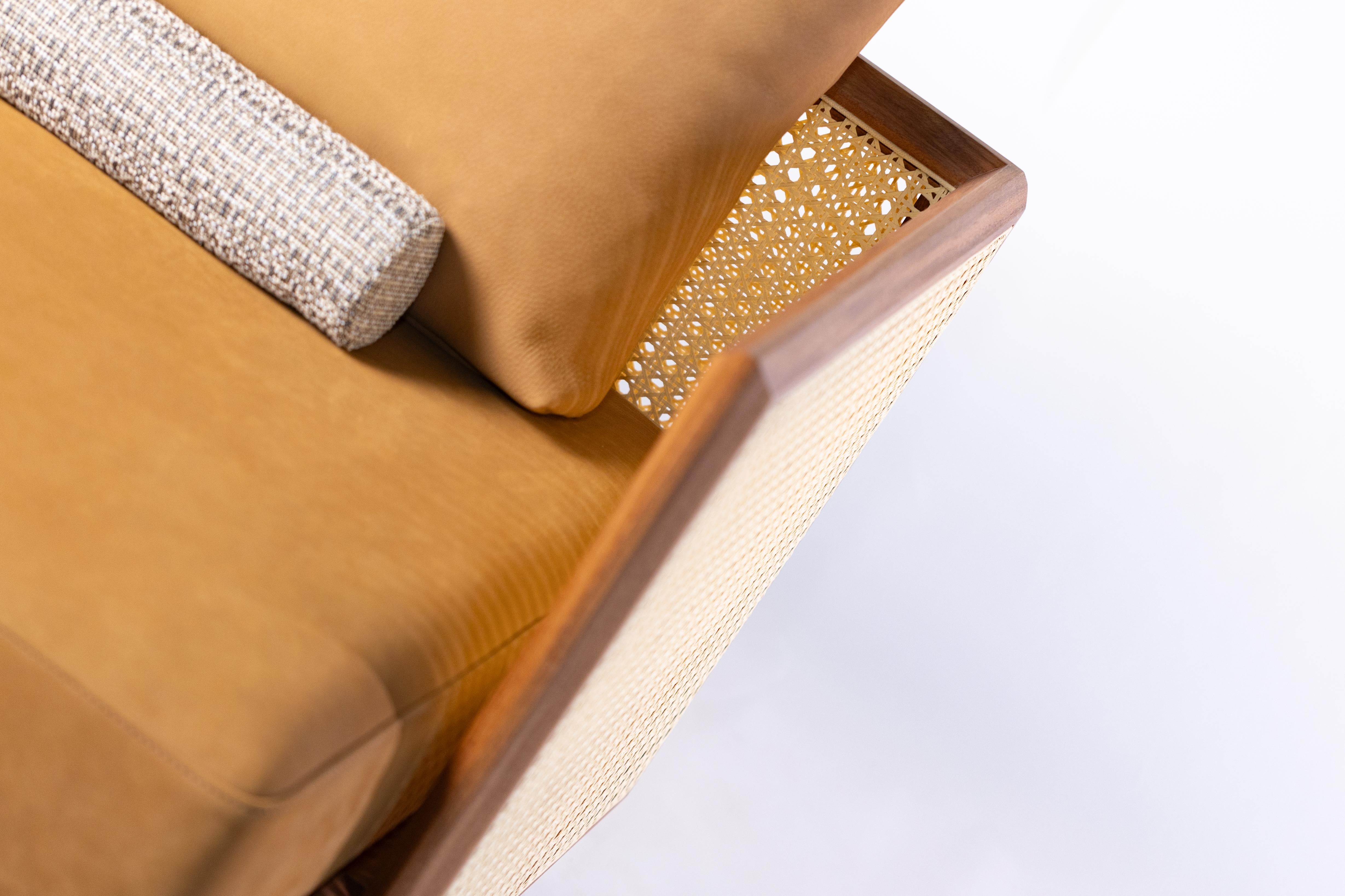 Vannerie Fauteuil Joaquim par Bruno de Carvalho - Wood Wood, Cotton Weave & Swivel Base en vente