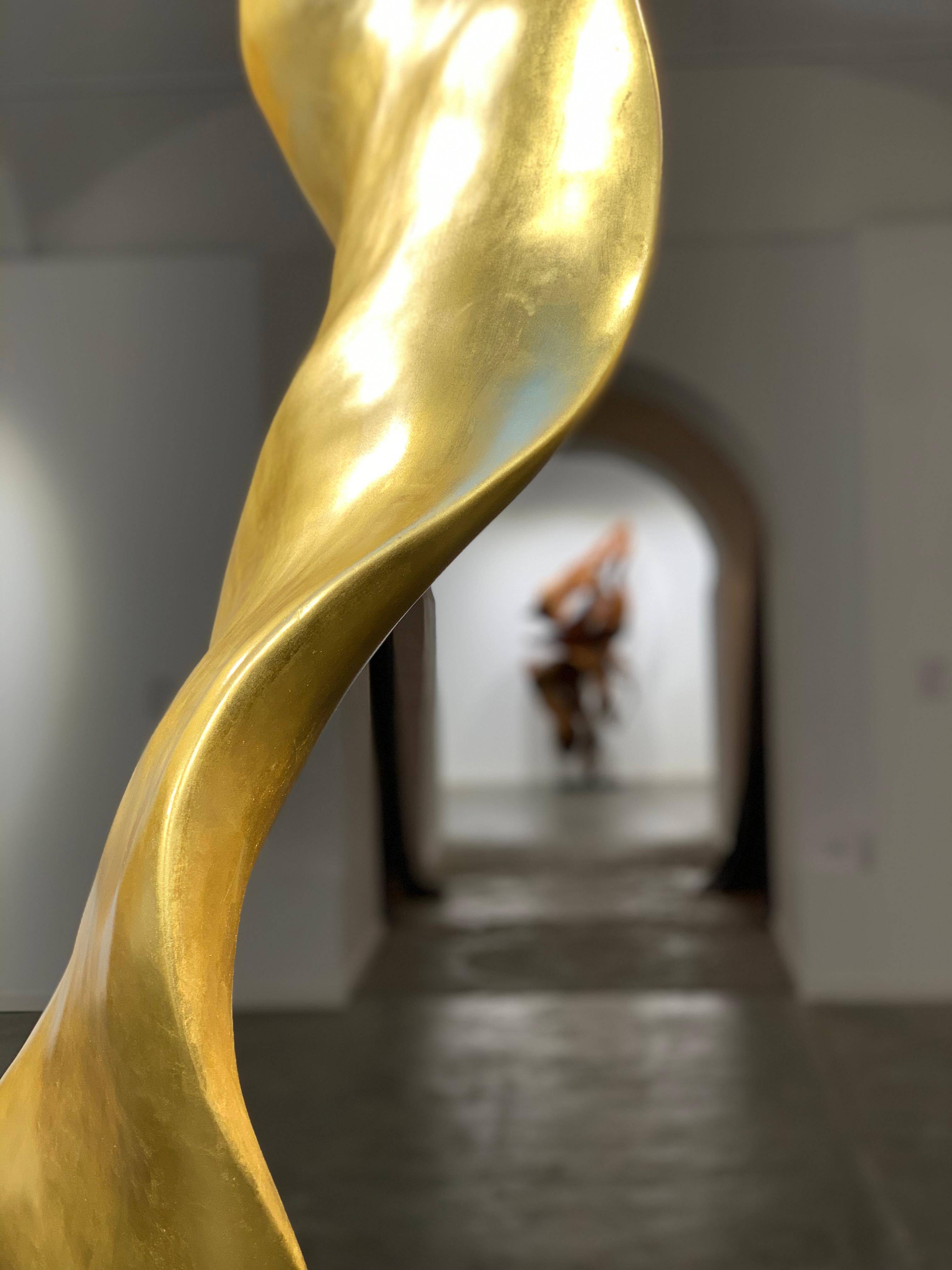 Golden Flame - 21st Century, Contemporary, Abstract Sculpture, Roots, Gold Leaf For Sale 1